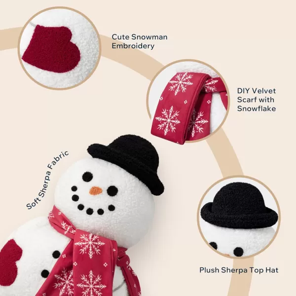 imagePhantoscope Snowman Series Merry Christmas Shaped Throw Pillow Plush Teddy Sherpa Shaped Pillow Xmas Snowman with Scarf ampamp ELF Hat Decorative Pillow for Couch Living Room Bed Red 21 x 10 inchesSnowman