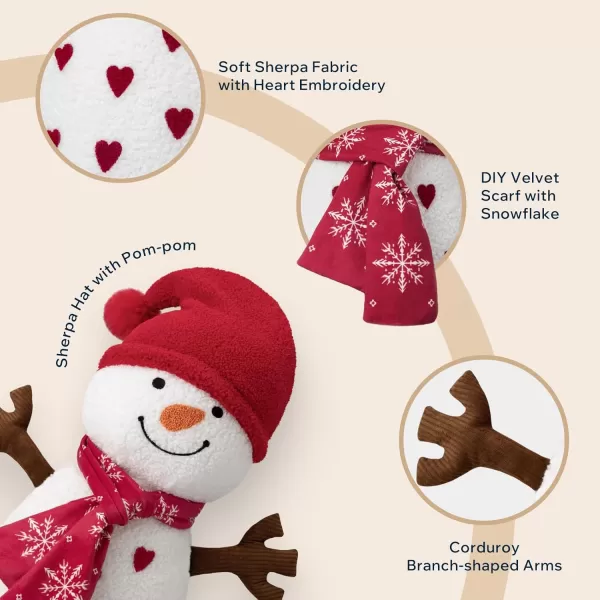 imagePhantoscope Snowman Series Merry Christmas Shaped Throw Pillow Plush Teddy Sherpa Shaped Pillow Xmas Snowman with Scarf ampamp ELF Hat Decorative Pillow for Couch Living Room Bed Red 21 x 10 inchesSnowman Girl