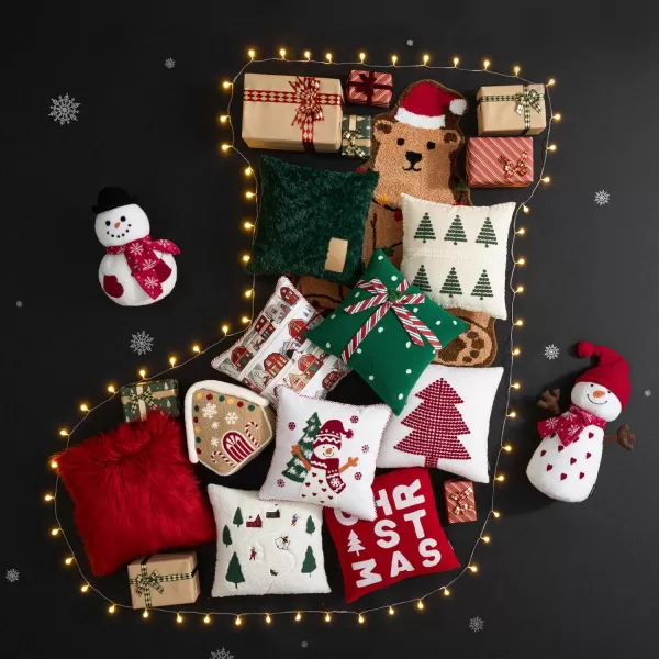 imagePhantoscope Snowman Series Merry Christmas Shaped Throw Pillow Plush Teddy Sherpa Shaped Pillow Xmas Snowman with Scarf ampamp ELF Hat Decorative Pillow for Couch Living Room Bed Red 21 x 10 inchesSnowman