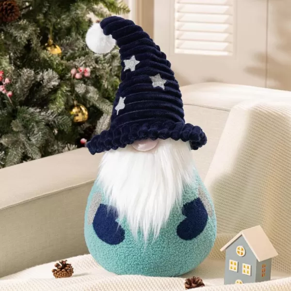 imagePhantoscope Merry Christmas Gnome Santa Claus Shaped Throw Pillow Plush Teddy Sherpa Xmas Decorative Shaped Pillow Corduroy Hat with Pompom Start for Couch Living Room Bed Blue 105x18 inchBlue