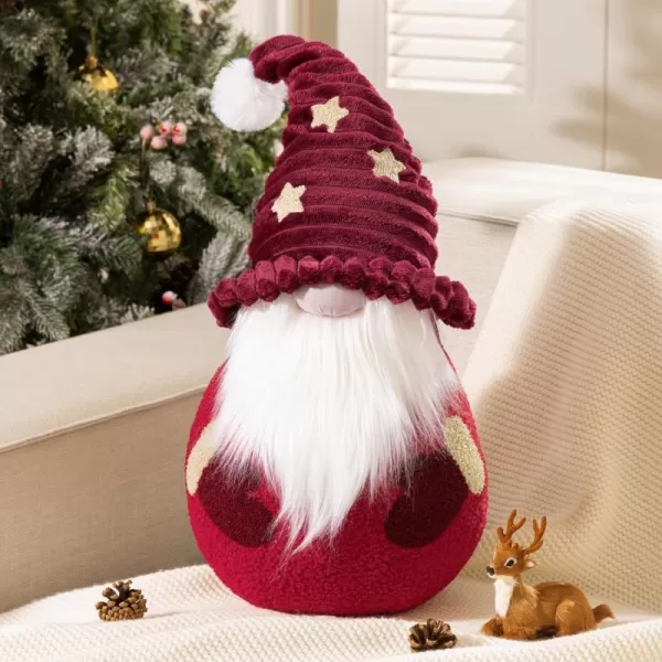 imagePhantoscope Merry Christmas Gnome Santa Claus Shaped Throw Pillow Plush Teddy Sherpa Xmas Decorative Shaped Pillow Corduroy Hat with Pompom Start for Couch Living Room Bed Blue 105x18 inchRed