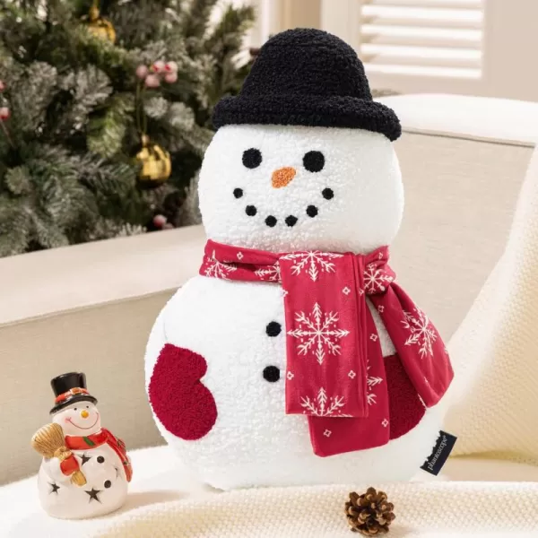 imagePhantoscope Snowman Series Merry Christmas Shaped Throw Pillow Plush Teddy Sherpa Shaped Pillow Xmas Snowman with Scarf ampamp ELF Hat Decorative Pillow for Couch Living Room Bed Red 21 x 10 inchesSnowman