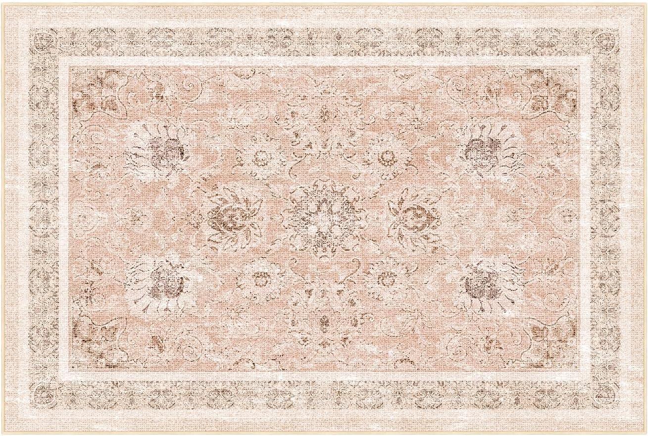 imagePhantoscope Vintage Collection Area Rug 6x9  Washable Rug Boho Rugs NonSlip for Living Room Bedroom Dining Room Dorm Indoor LowPile Carpet Distressed Accent Rug BlueWhiteSoft Pink  Beige