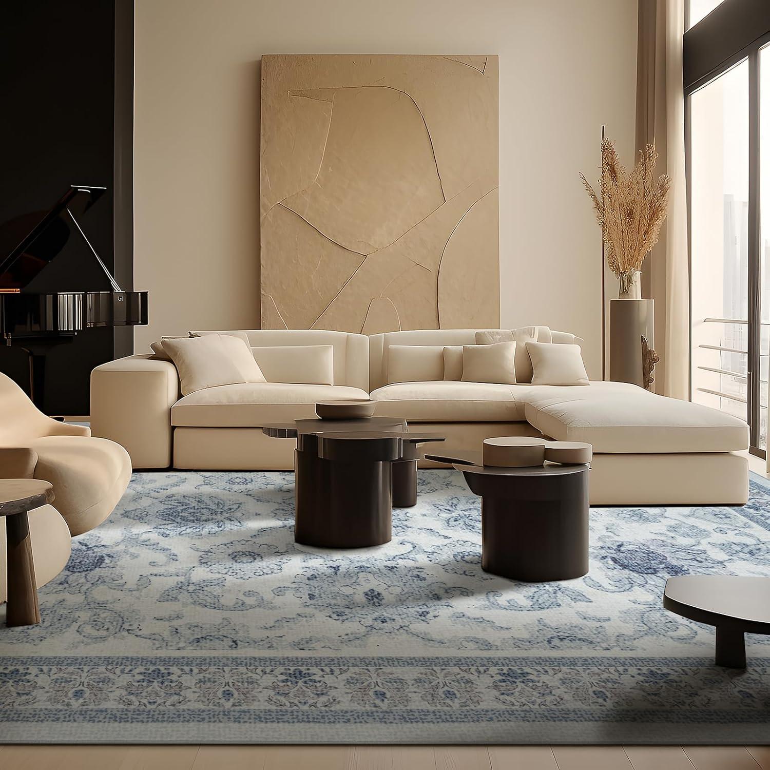 imagePhantoscope Vintage Collection Area Rug 6x9  Washable Rug Boho Rugs NonSlip for Living Room Bedroom Dining Room Dorm Indoor LowPile Carpet Distressed Accent Rug BlueWhiteBlueWhite