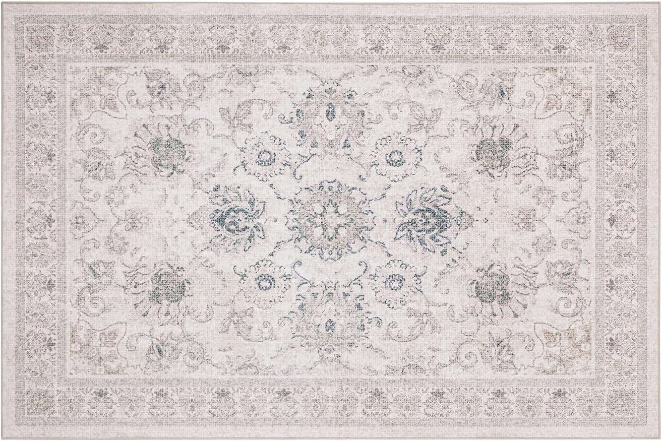 imagePhantoscope Vintage Collection Area Rug 6x9  Washable Rug Boho Rugs NonSlip for Living Room Bedroom Dining Room Dorm Indoor LowPile Carpet Distressed Accent Rug BlueWhiteBeigeNeutral
