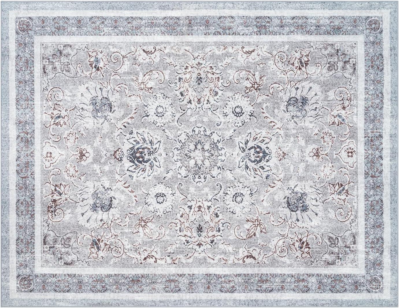 imagePhantoscope Vintage Collection Area Rug 6x9  Washable Rug Boho Rugs NonSlip for Living Room Bedroom Dining Room Dorm Indoor LowPile Carpet Distressed Accent Rug BlueWhiteLight GreyNeutral