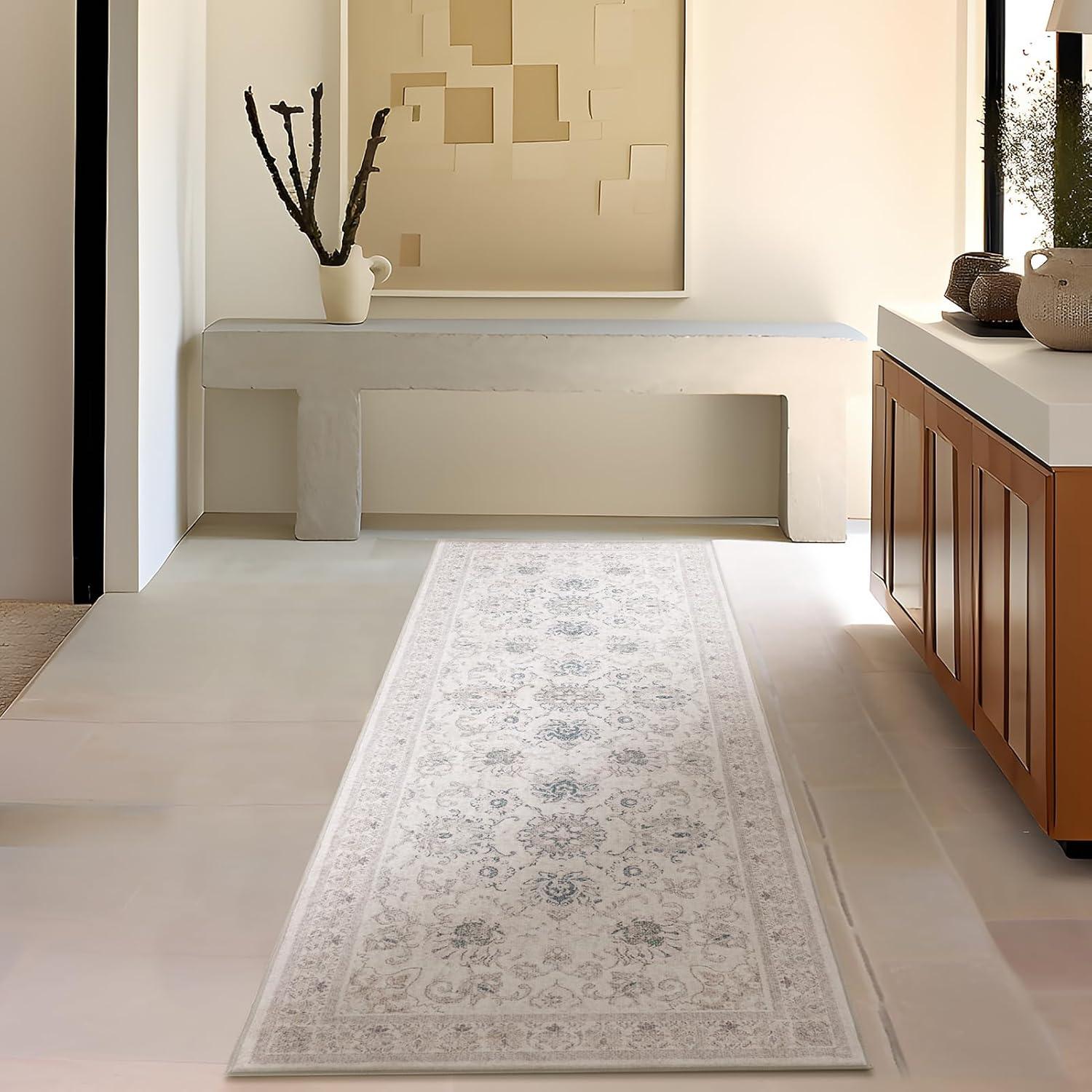 imagePhantoscope Vintage Collection Area Rug 6x9  Washable Rug Boho Rugs NonSlip for Living Room Bedroom Dining Room Dorm Indoor LowPile Carpet Distressed Accent Rug BlueWhiteBeigeNeutral