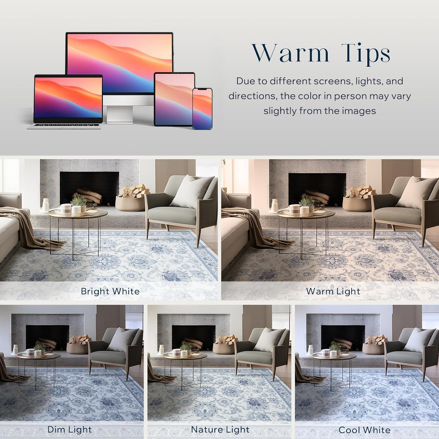imagePhantoscope Vintage Collection Area Rug 6x9  Washable Rug Boho Rugs NonSlip for Living Room Bedroom Dining Room Dorm Indoor LowPile Carpet Distressed Accent Rug BlueWhiteBlueWhite