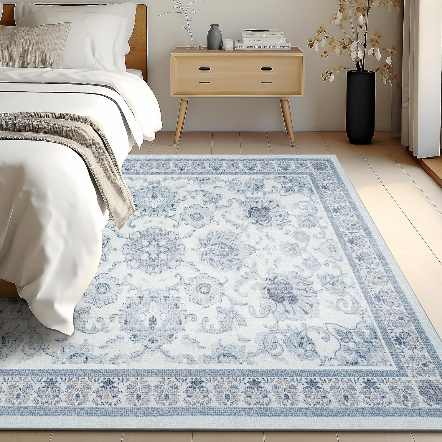 imagePhantoscope Vintage Collection Area Rug 6x9  Washable Rug Boho Rugs NonSlip for Living Room Bedroom Dining Room Dorm Indoor LowPile Carpet Distressed Accent Rug BlueWhiteBlueWhite