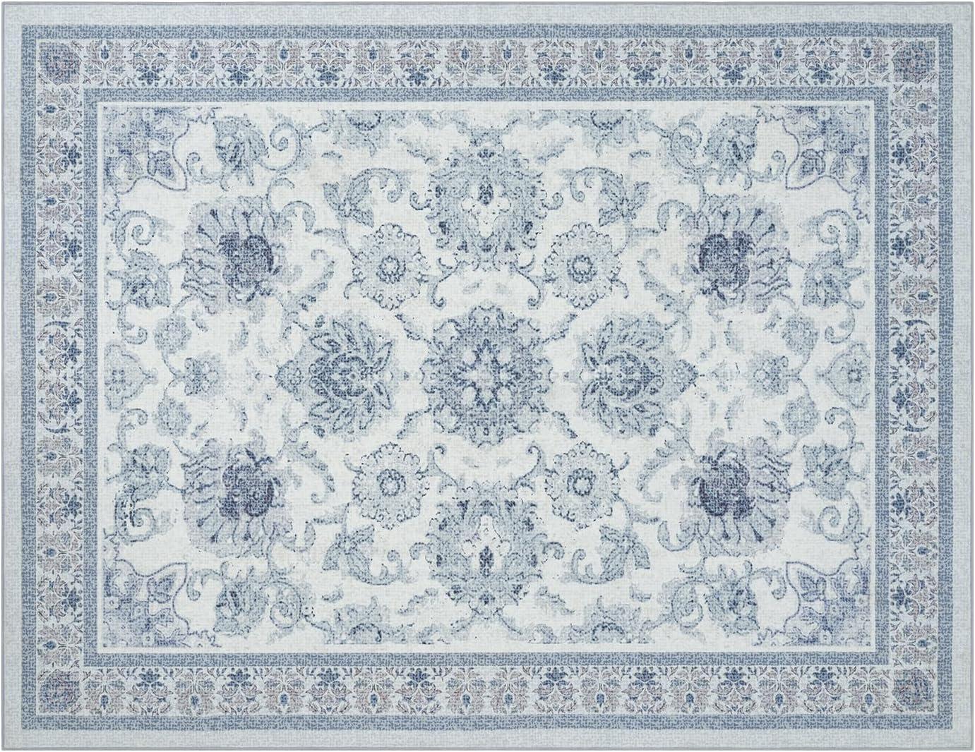 imagePhantoscope Vintage Collection Area Rug 6x9  Washable Rug Boho Rugs NonSlip for Living Room Bedroom Dining Room Dorm Indoor LowPile Carpet Distressed Accent Rug BlueWhiteBlueWhite