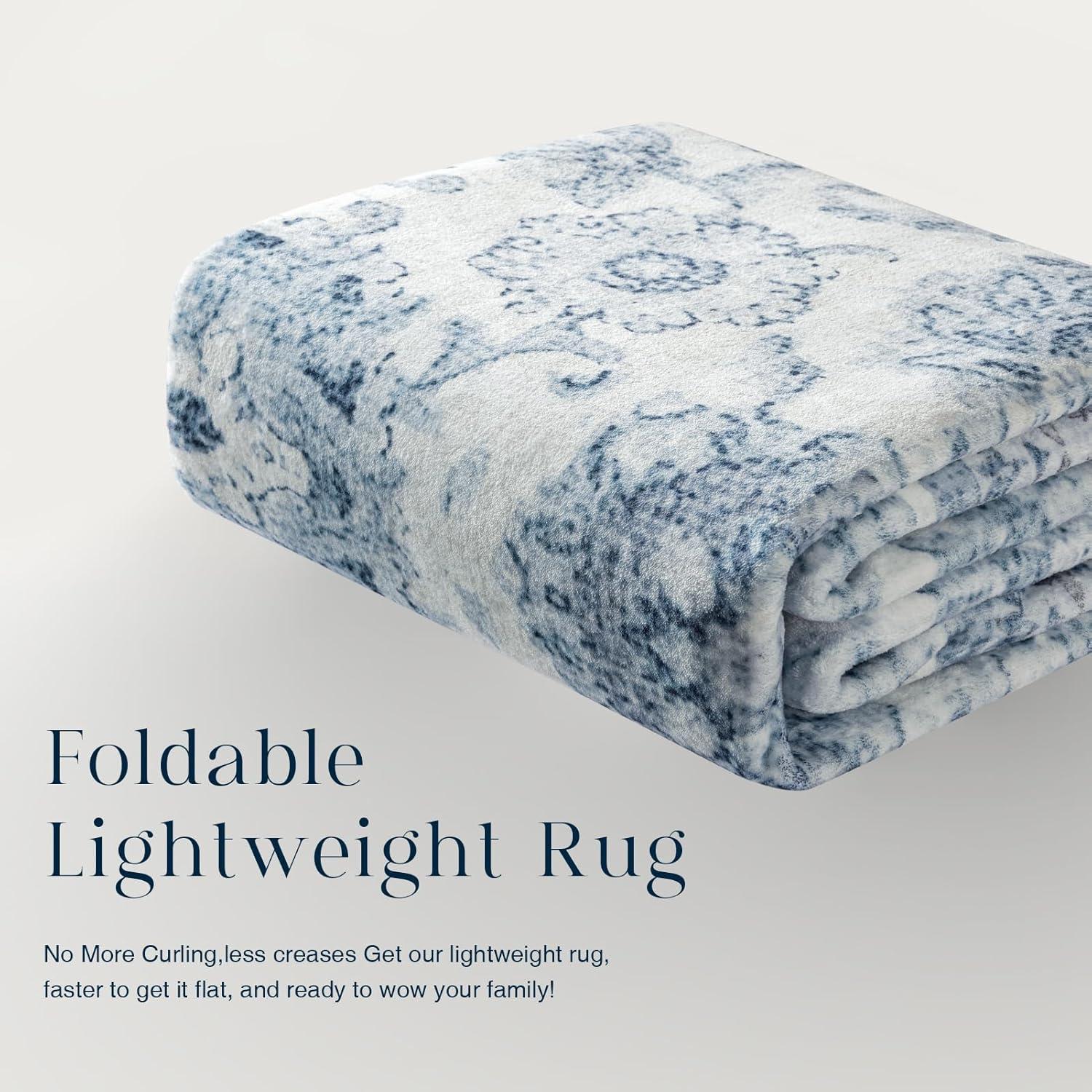 imagePhantoscope Vintage Collection Area Rug 6x9  Washable Rug Boho Rugs NonSlip for Living Room Bedroom Dining Room Dorm Indoor LowPile Carpet Distressed Accent Rug BlueWhiteBlueWhite