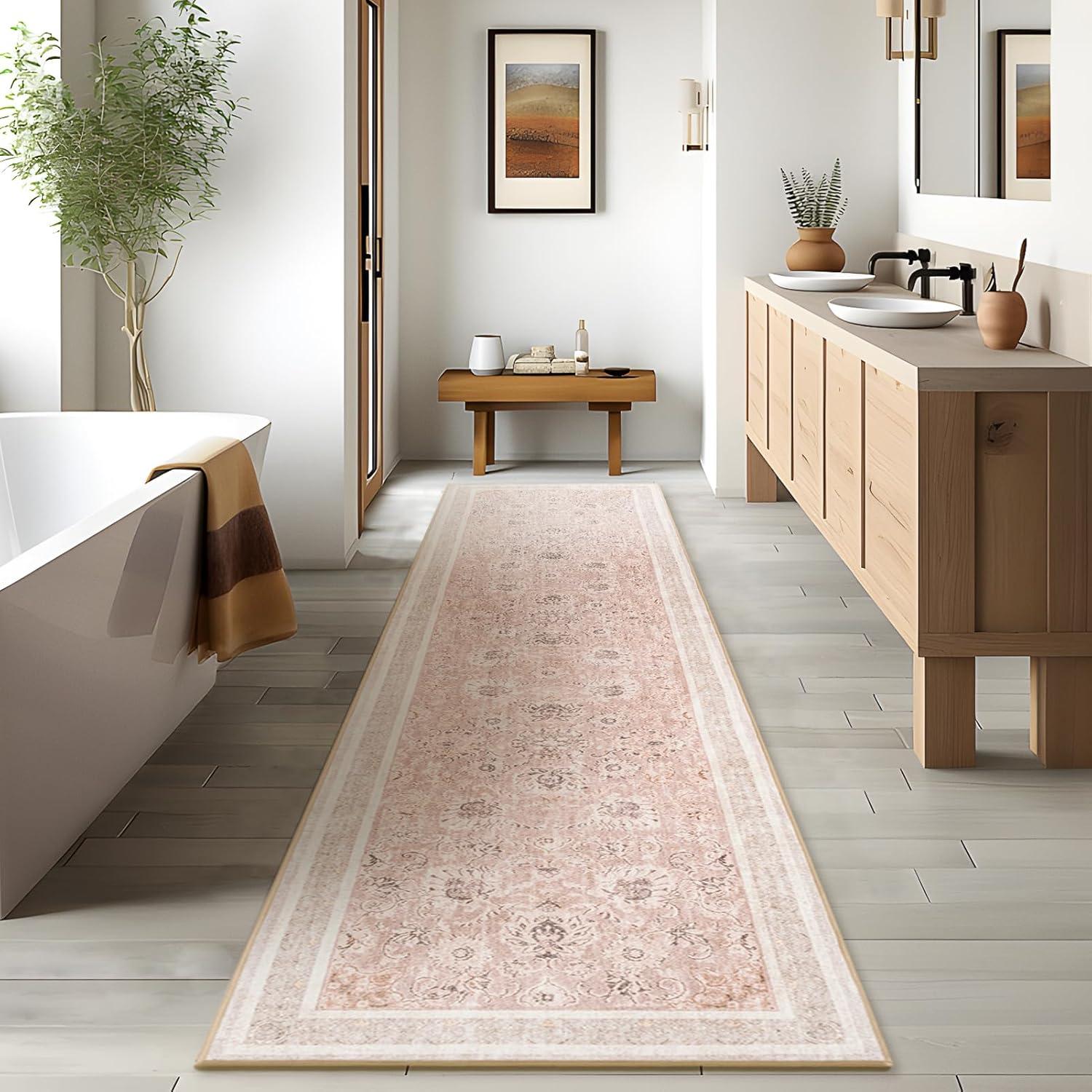 imagePhantoscope Vintage Collection Area Rug 6x9  Washable Rug Boho Rugs NonSlip for Living Room Bedroom Dining Room Dorm Indoor LowPile Carpet Distressed Accent Rug BlueWhiteSoft Pink  Beige