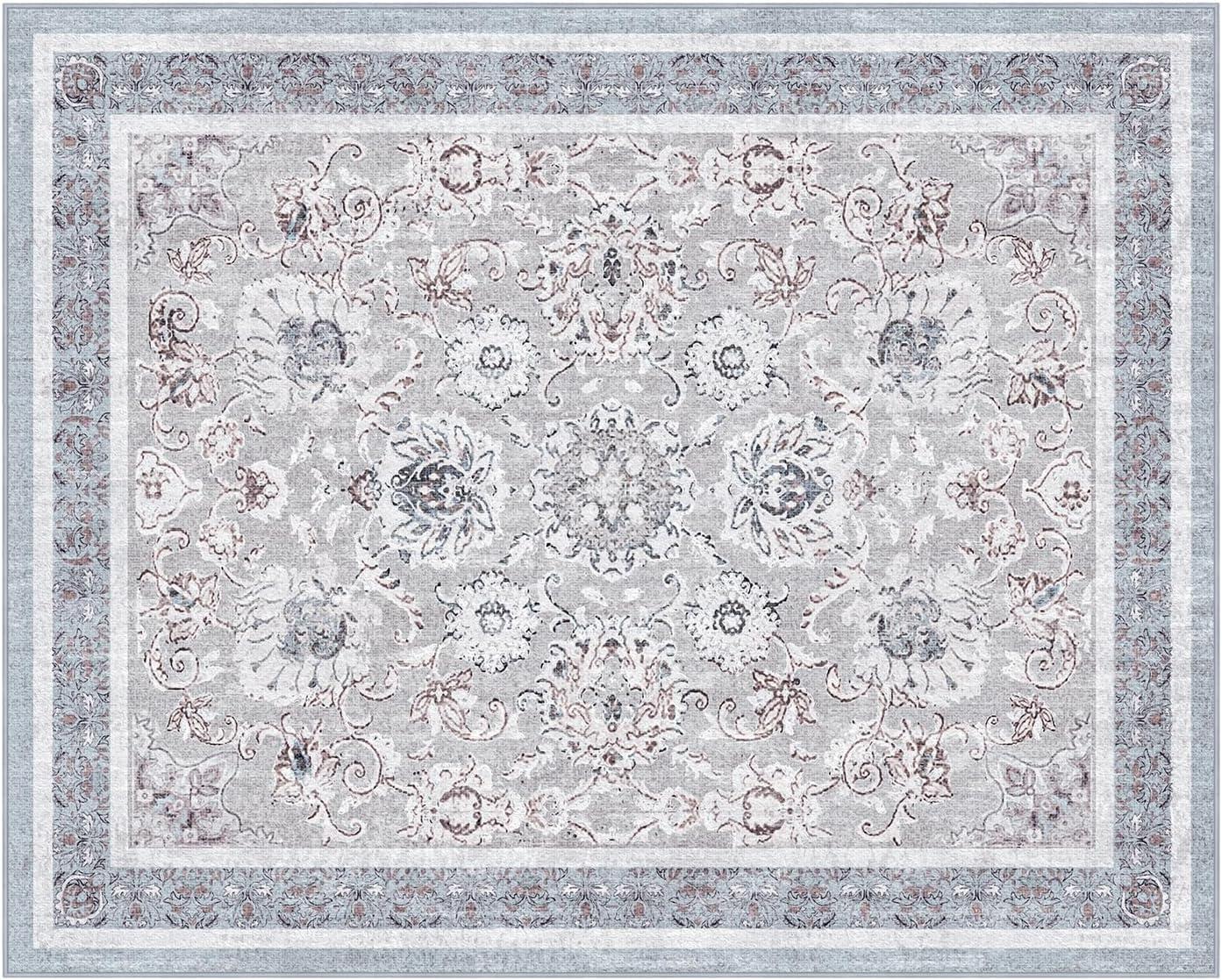 imagePhantoscope Vintage Collection Area Rug 6x9  Washable Rug Boho Rugs NonSlip for Living Room Bedroom Dining Room Dorm Indoor LowPile Carpet Distressed Accent Rug BlueWhiteLight GreyNeutral