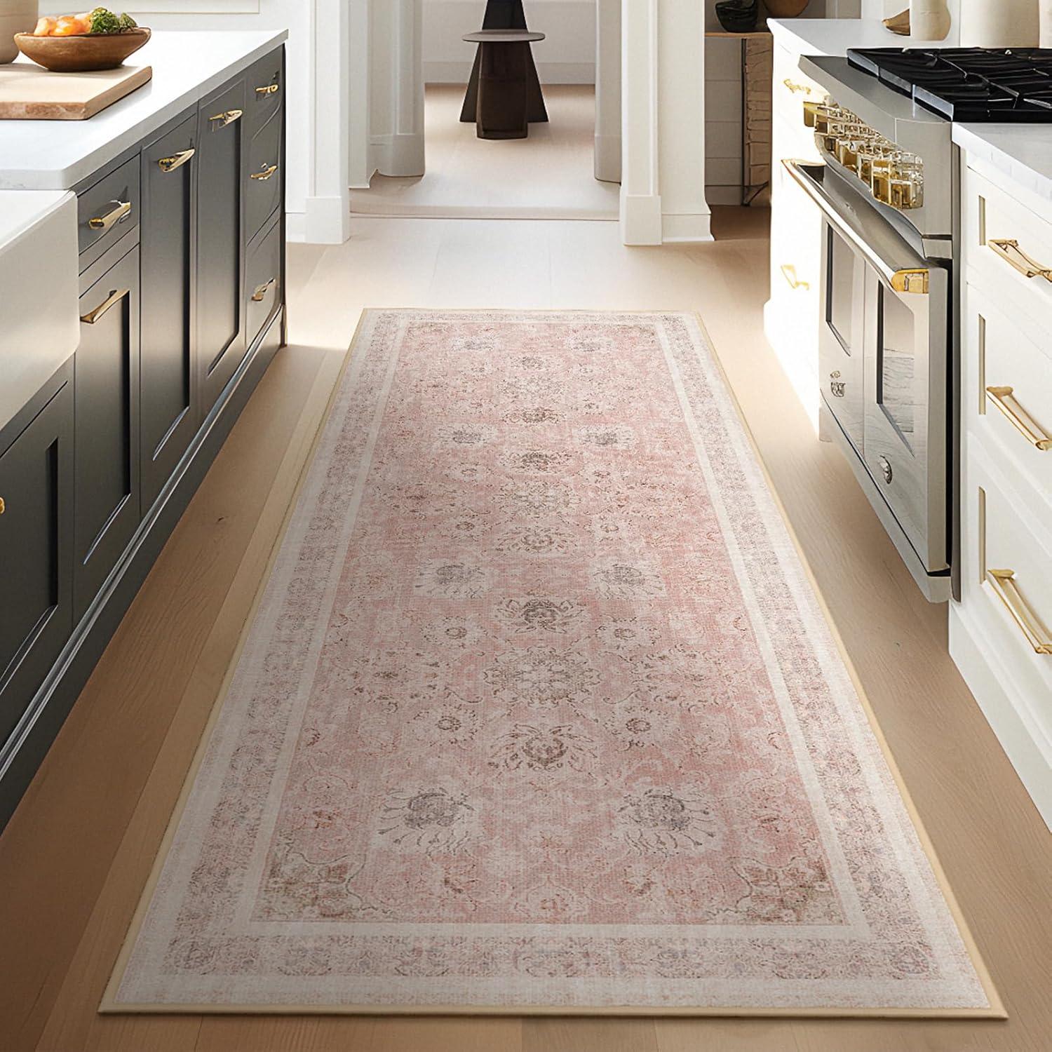 imagePhantoscope Vintage Collection Area Rug 6x9  Washable Rug Boho Rugs NonSlip for Living Room Bedroom Dining Room Dorm Indoor LowPile Carpet Distressed Accent Rug BlueWhiteSoft Pink  Beige