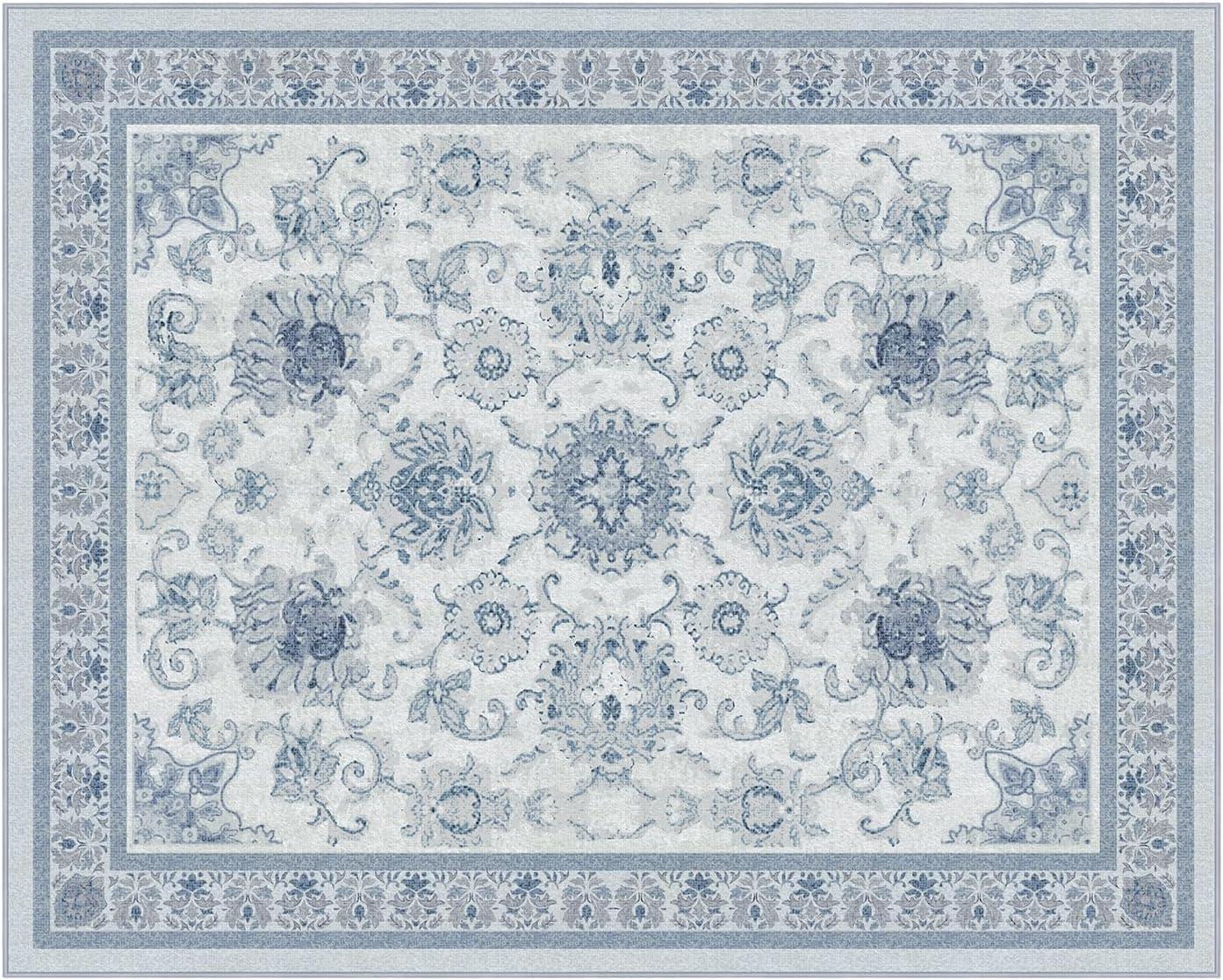 imagePhantoscope Vintage Collection Area Rug 6x9  Washable Rug Boho Rugs NonSlip for Living Room Bedroom Dining Room Dorm Indoor LowPile Carpet Distressed Accent Rug BlueWhiteBlueWhite