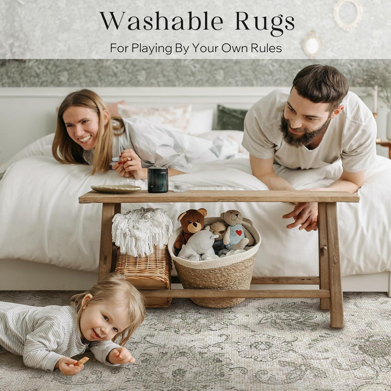 imagePhantoscope Vintage Collection Area Rug 6x9  Washable Rug Boho Rugs NonSlip for Living Room Bedroom Dining Room Dorm Indoor LowPile Carpet Distressed Accent Rug BlueWhiteBeigeNeutral