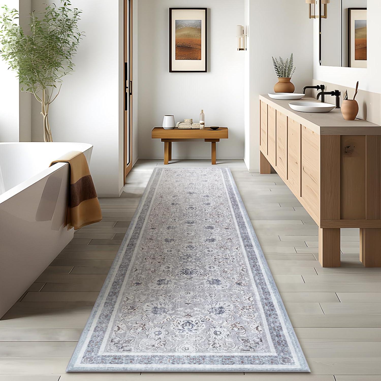 imagePhantoscope Vintage Collection Area Rug 6x9  Washable Rug Boho Rugs NonSlip for Living Room Bedroom Dining Room Dorm Indoor LowPile Carpet Distressed Accent Rug BlueWhiteLight GreyNeutral