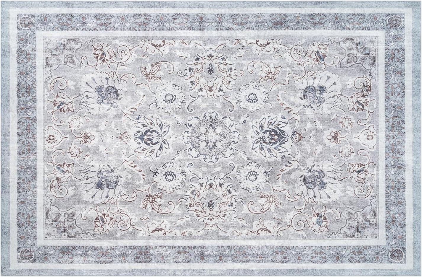 imagePhantoscope Vintage Collection Area Rug 6x9  Washable Rug Boho Rugs NonSlip for Living Room Bedroom Dining Room Dorm Indoor LowPile Carpet Distressed Accent Rug BlueWhiteLight GreyNeutral