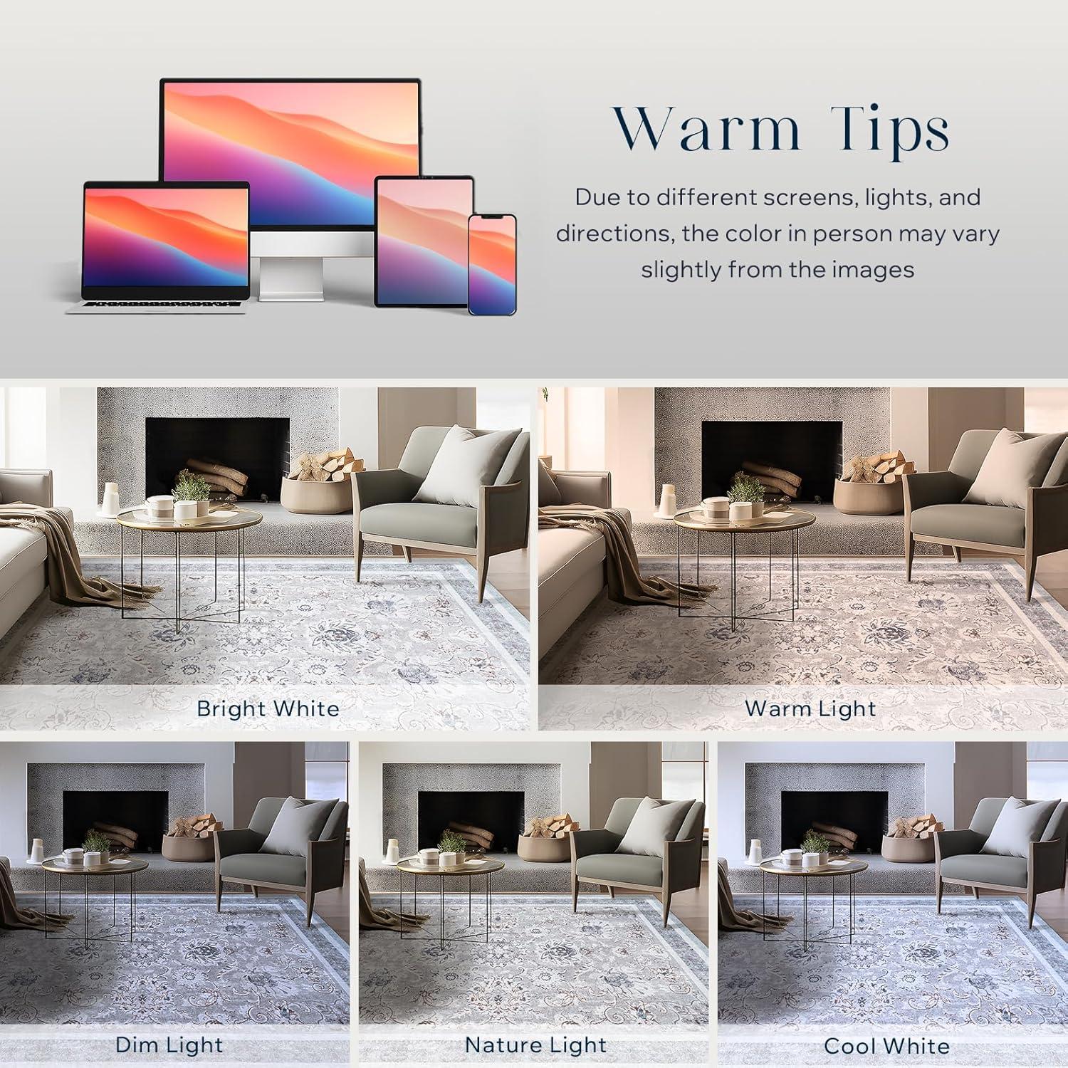 imagePhantoscope Vintage Collection Area Rug 6x9  Washable Rug Boho Rugs NonSlip for Living Room Bedroom Dining Room Dorm Indoor LowPile Carpet Distressed Accent Rug BlueWhiteLight GreyNeutral