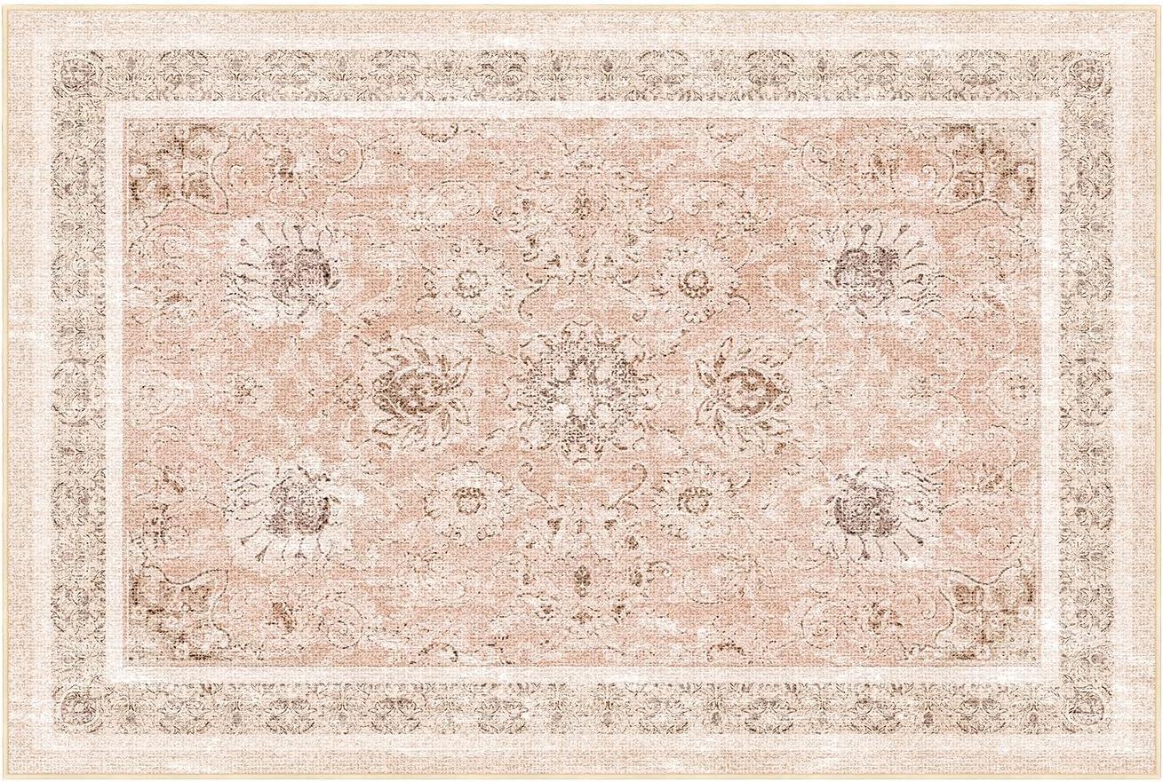 imagePhantoscope Vintage Collection Area Rug 6x9  Washable Rug Boho Rugs NonSlip for Living Room Bedroom Dining Room Dorm Indoor LowPile Carpet Distressed Accent Rug BlueWhiteSoft Pink  Beige