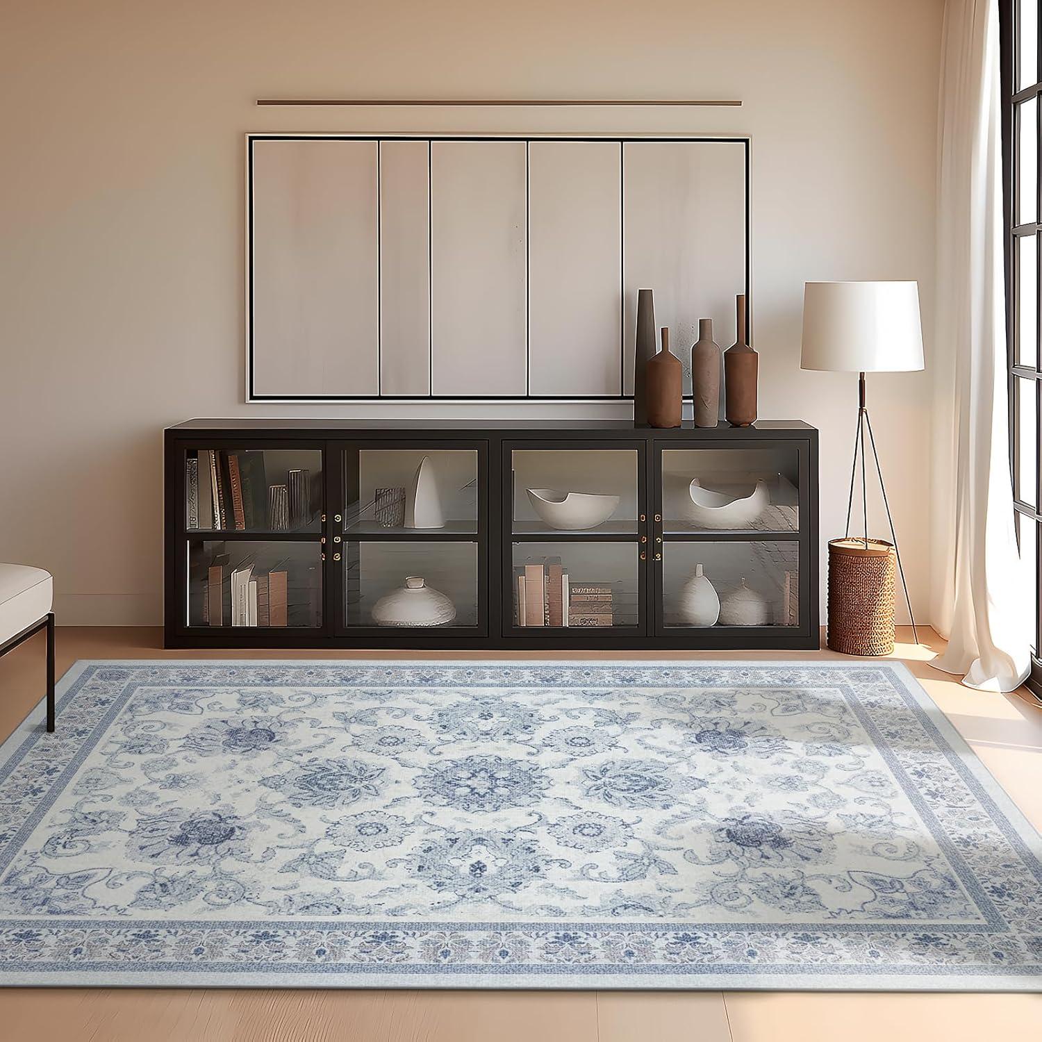 imagePhantoscope Vintage Collection Area Rug 6x9  Washable Rug Boho Rugs NonSlip for Living Room Bedroom Dining Room Dorm Indoor LowPile Carpet Distressed Accent Rug BlueWhiteBlueWhite
