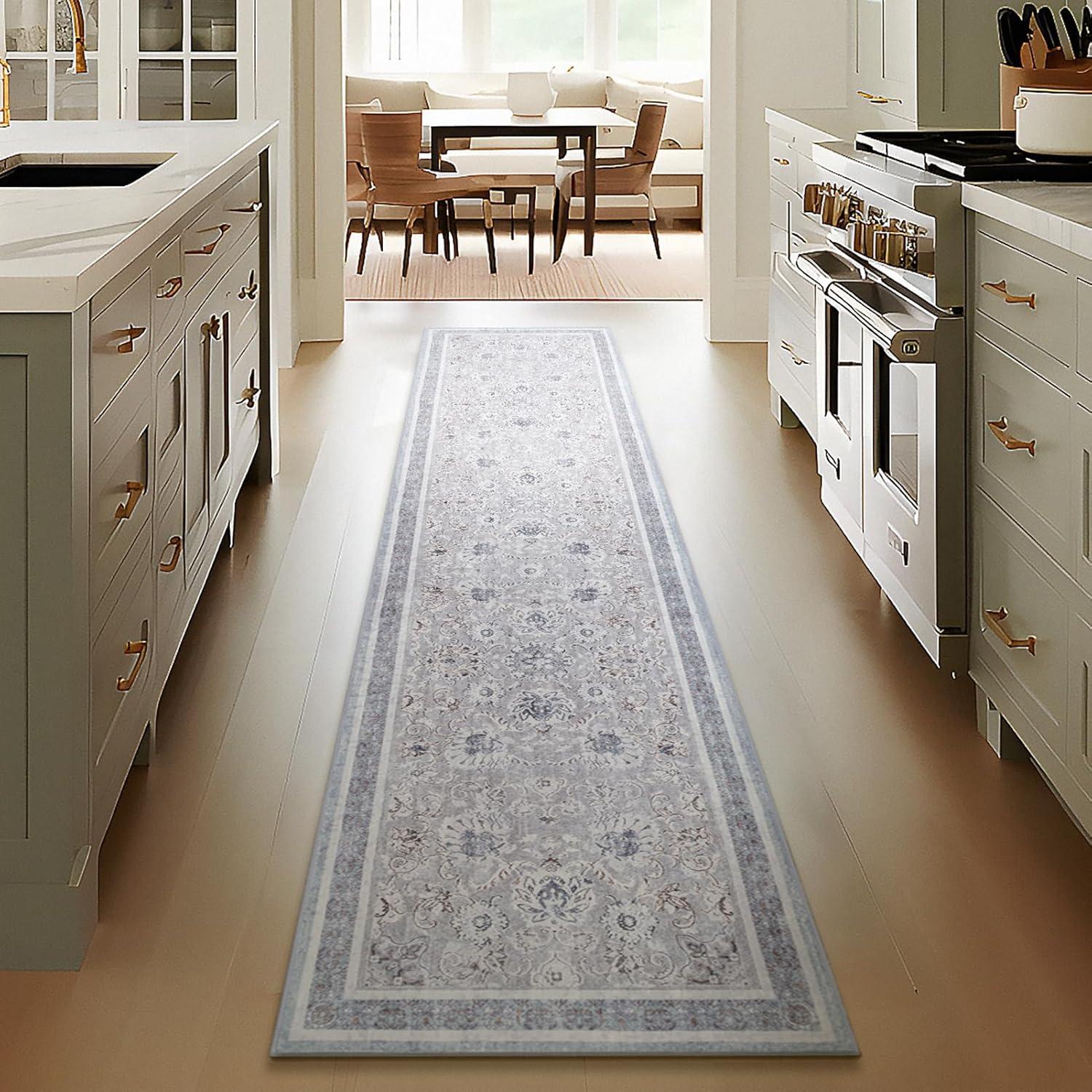 imagePhantoscope Vintage Collection Area Rug 6x9  Washable Rug Boho Rugs NonSlip for Living Room Bedroom Dining Room Dorm Indoor LowPile Carpet Distressed Accent Rug BlueWhiteLight GreyNeutral