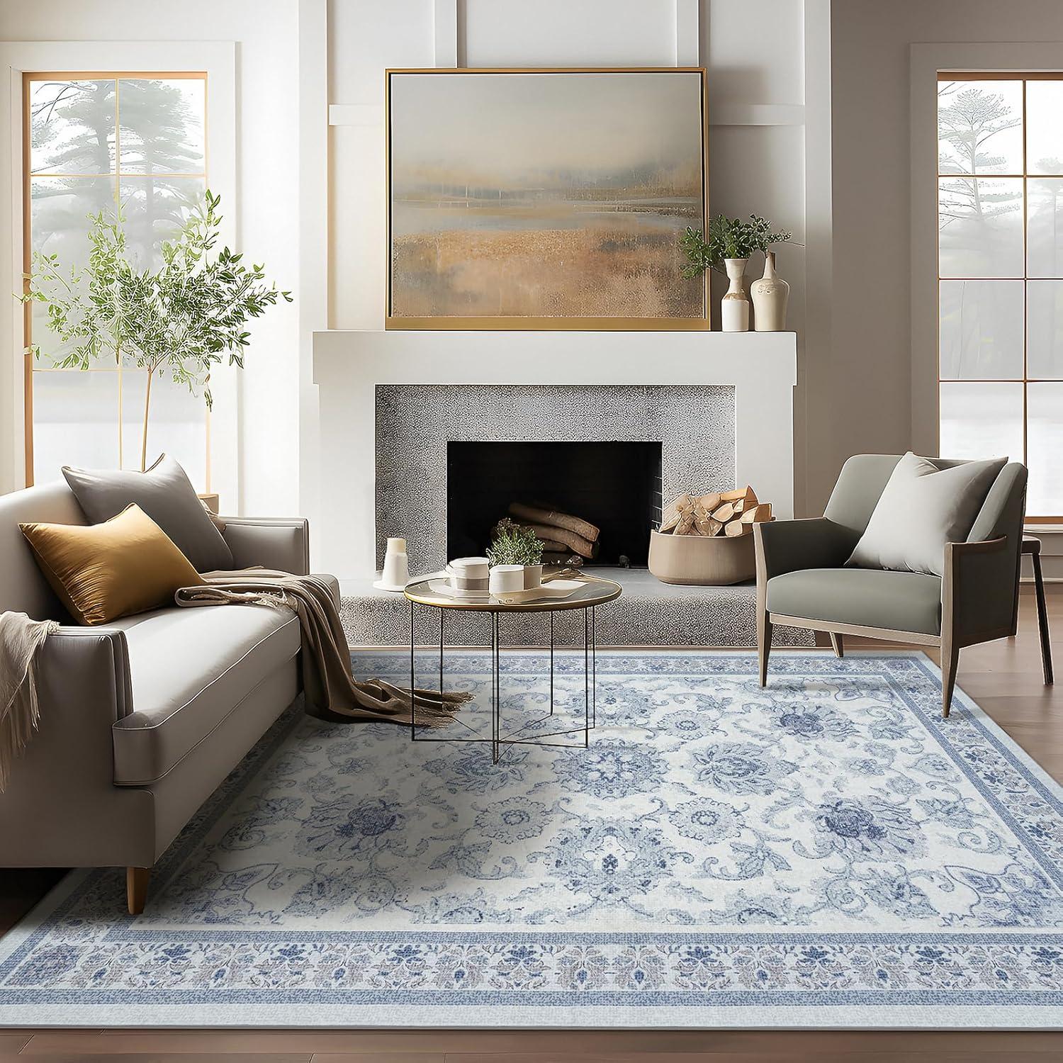 imagePhantoscope Vintage Collection Area Rug 6x9  Washable Rug Boho Rugs NonSlip for Living Room Bedroom Dining Room Dorm Indoor LowPile Carpet Distressed Accent Rug BlueWhiteBlueWhite