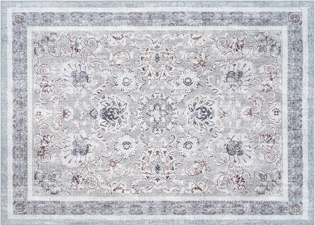 imagePhantoscope Vintage Collection Area Rug 6x9  Washable Rug Boho Rugs NonSlip for Living Room Bedroom Dining Room Dorm Indoor LowPile Carpet Distressed Accent Rug BlueWhiteLight GreyNeutral