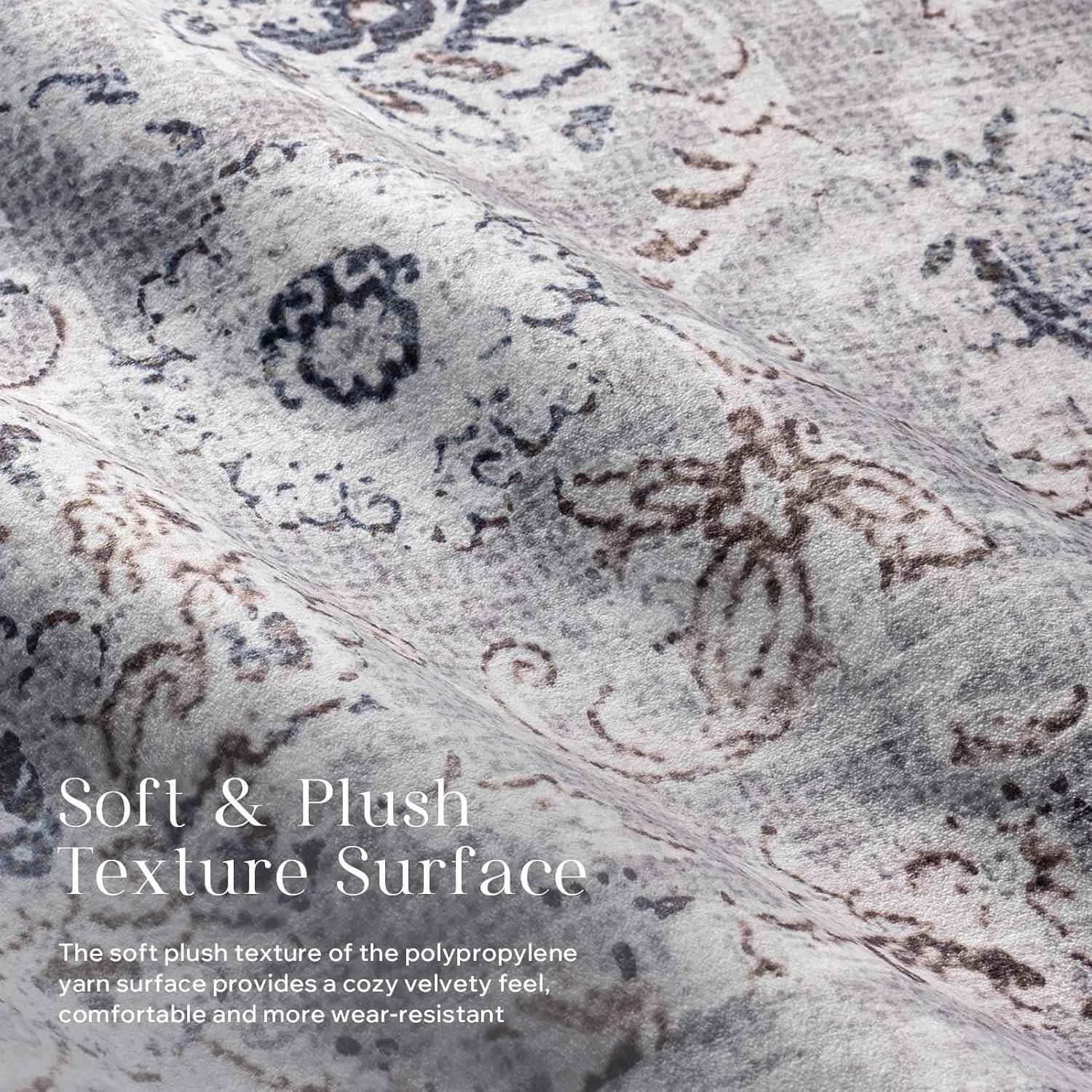 imagePhantoscope Vintage Collection Area Rug 6x9  Washable Rug Boho Rugs NonSlip for Living Room Bedroom Dining Room Dorm Indoor LowPile Carpet Distressed Accent Rug BlueWhiteLight GreyNeutral