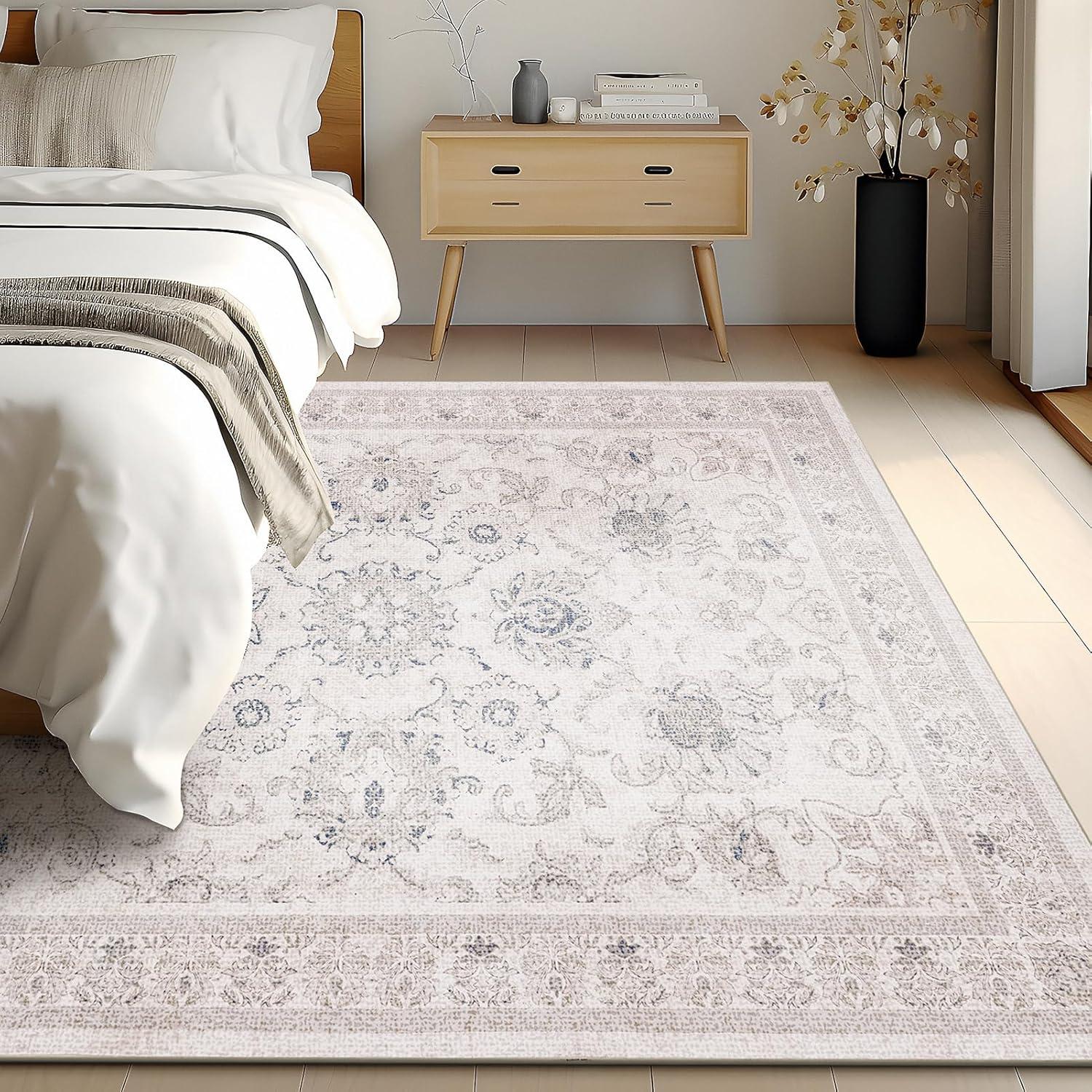 imagePhantoscope Vintage Collection Area Rug 6x9  Washable Rug Boho Rugs NonSlip for Living Room Bedroom Dining Room Dorm Indoor LowPile Carpet Distressed Accent Rug BlueWhiteBeigeNeutral