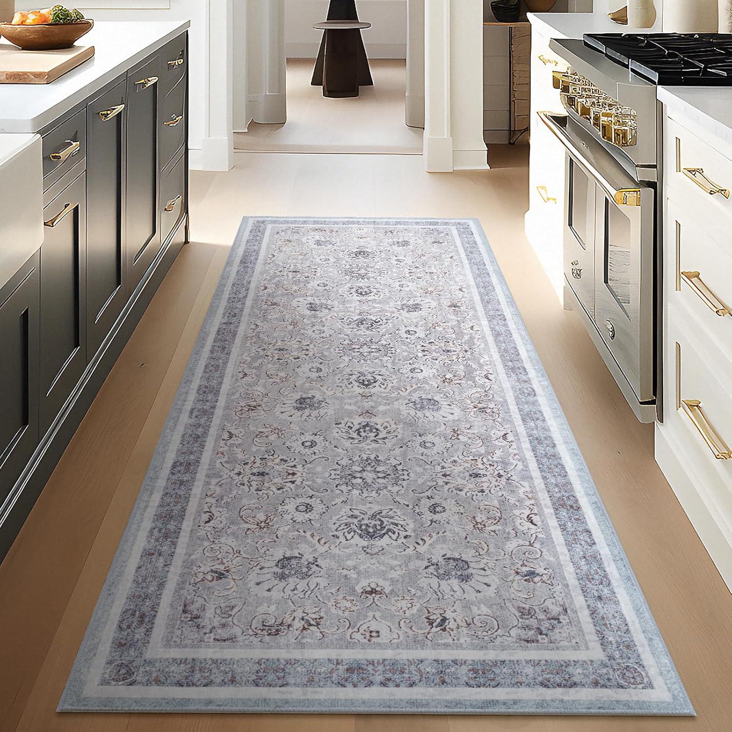imagePhantoscope Vintage Collection Area Rug 6x9  Washable Rug Boho Rugs NonSlip for Living Room Bedroom Dining Room Dorm Indoor LowPile Carpet Distressed Accent Rug BlueWhiteLight GreyNeutral