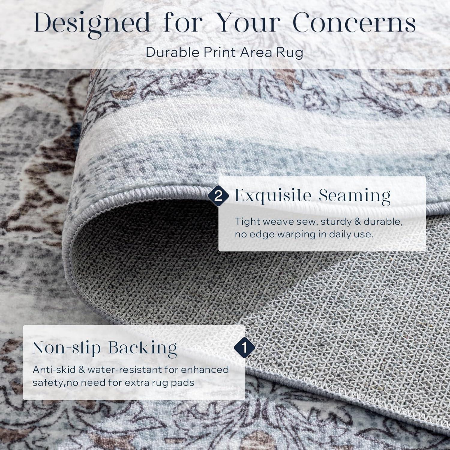 imagePhantoscope Vintage Collection Area Rug 6x9  Washable Rug Boho Rugs NonSlip for Living Room Bedroom Dining Room Dorm Indoor LowPile Carpet Distressed Accent Rug BlueWhiteLight GreyNeutral