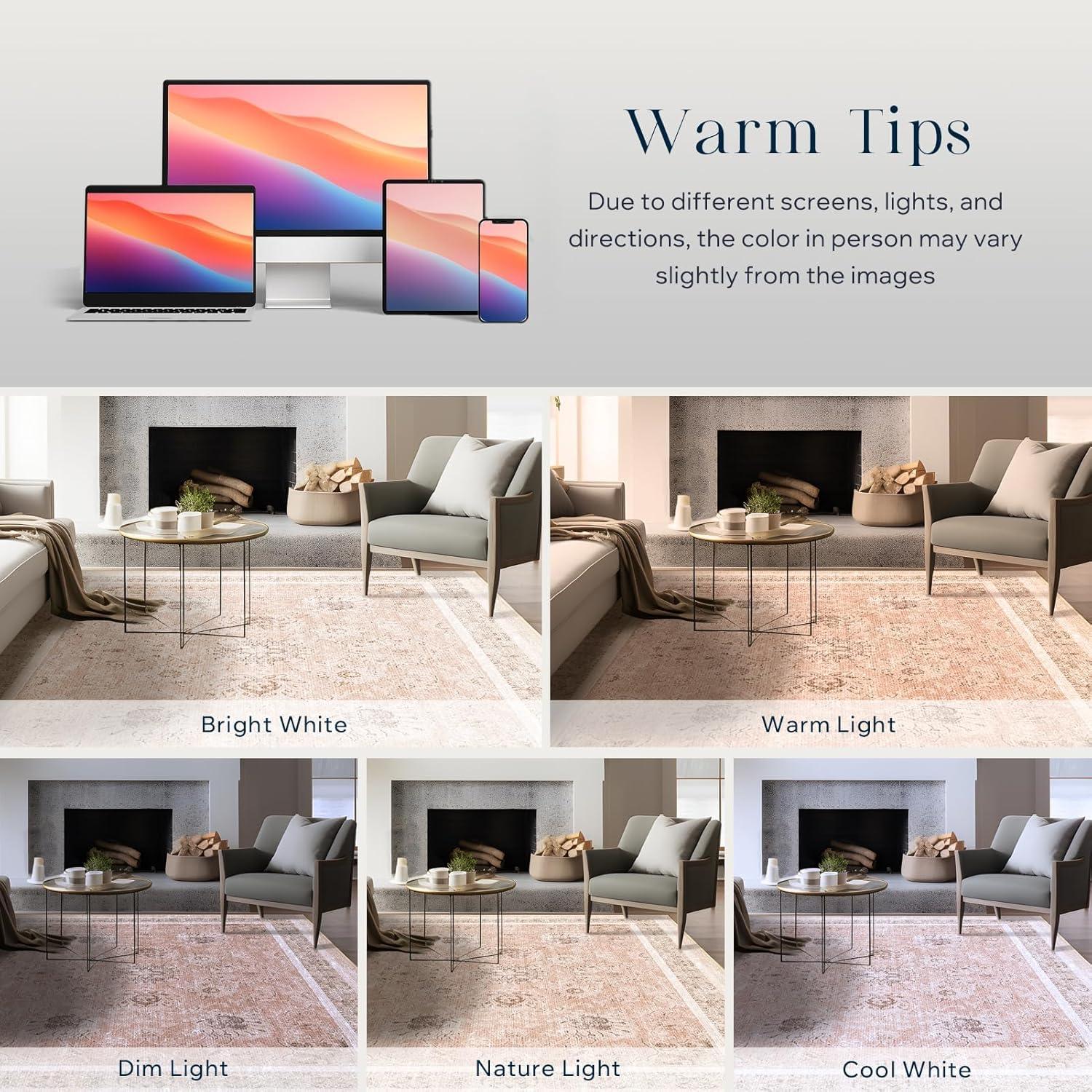 imagePhantoscope Vintage Collection Area Rug 6x9  Washable Rug Boho Rugs NonSlip for Living Room Bedroom Dining Room Dorm Indoor LowPile Carpet Distressed Accent Rug BlueWhiteSoft Pink  Beige