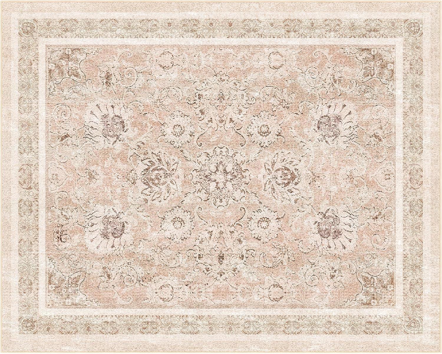 imagePhantoscope Vintage Collection Area Rug 6x9  Washable Rug Boho Rugs NonSlip for Living Room Bedroom Dining Room Dorm Indoor LowPile Carpet Distressed Accent Rug BlueWhiteSoft Pink  Beige
