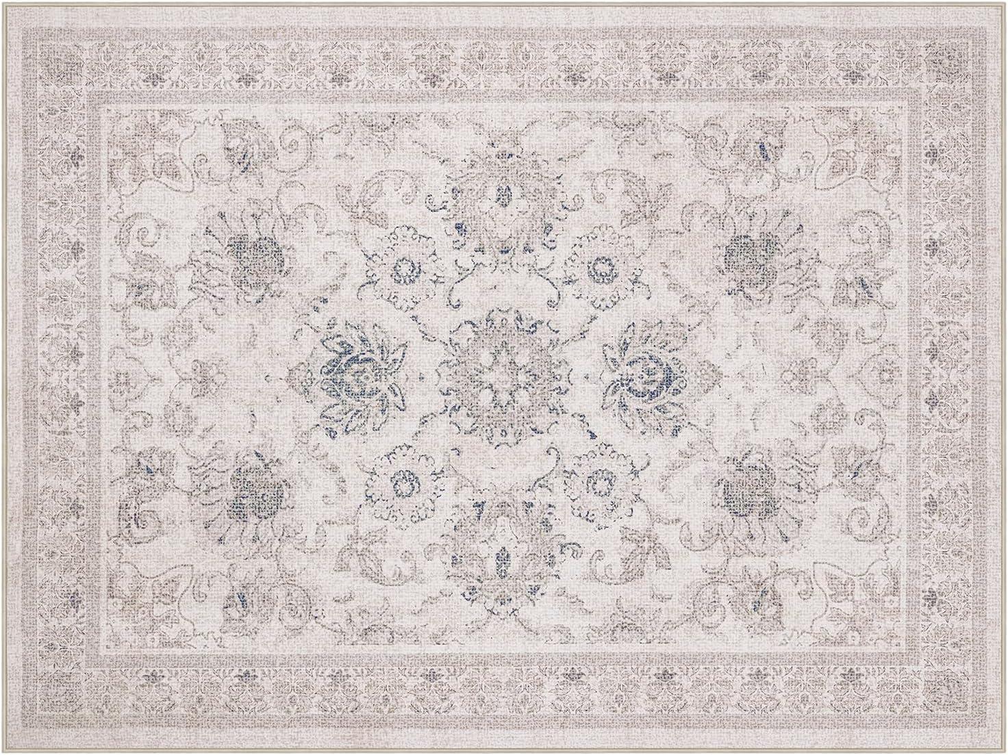 imagePhantoscope Vintage Collection Area Rug 6x9  Washable Rug Boho Rugs NonSlip for Living Room Bedroom Dining Room Dorm Indoor LowPile Carpet Distressed Accent Rug BlueWhiteBeigeNeutral