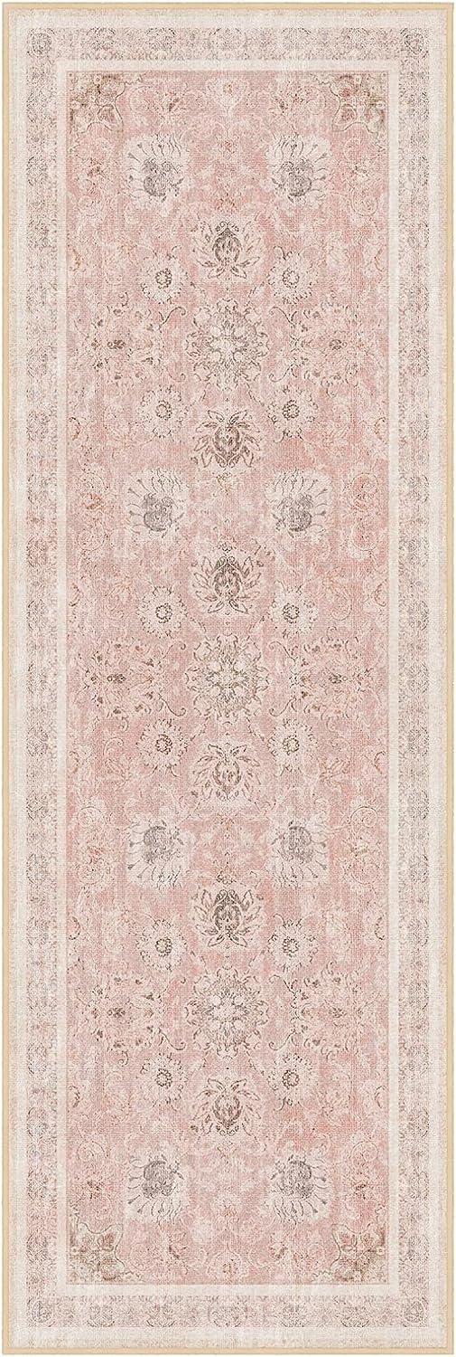 imagePhantoscope Vintage Collection Area Rug 6x9  Washable Rug Boho Rugs NonSlip for Living Room Bedroom Dining Room Dorm Indoor LowPile Carpet Distressed Accent Rug BlueWhiteSoft Pink  Beige