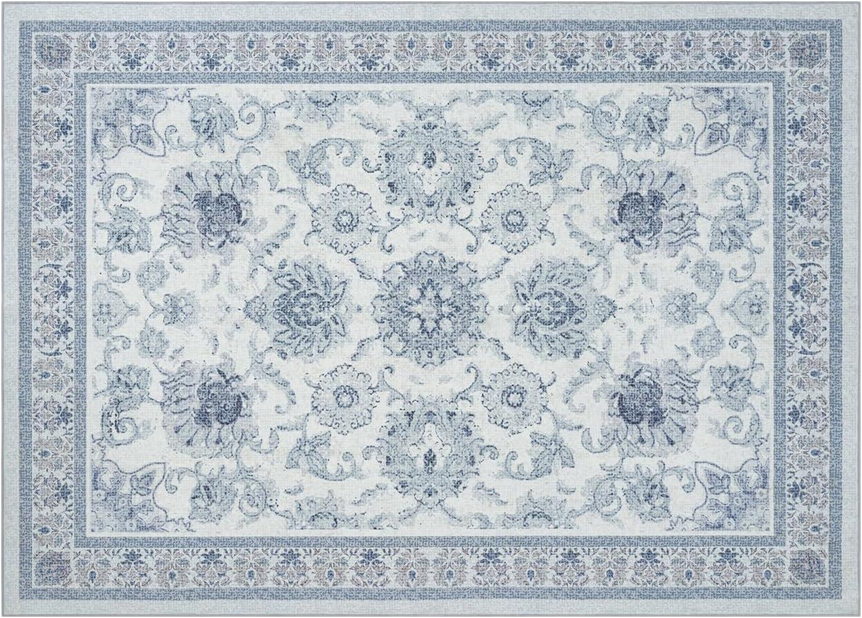 imagePhantoscope Vintage Collection Area Rug 6x9  Washable Rug Boho Rugs NonSlip for Living Room Bedroom Dining Room Dorm Indoor LowPile Carpet Distressed Accent Rug BlueWhiteBlueWhite