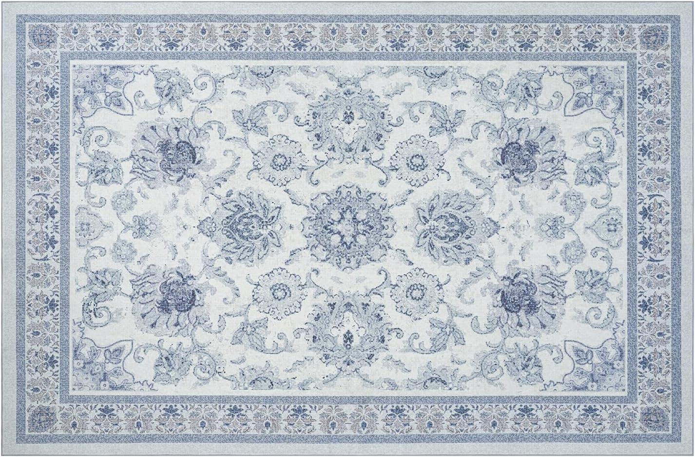 imagePhantoscope Vintage Collection Area Rug 6x9  Washable Rug Boho Rugs NonSlip for Living Room Bedroom Dining Room Dorm Indoor LowPile Carpet Distressed Accent Rug BlueWhiteBlueWhite
