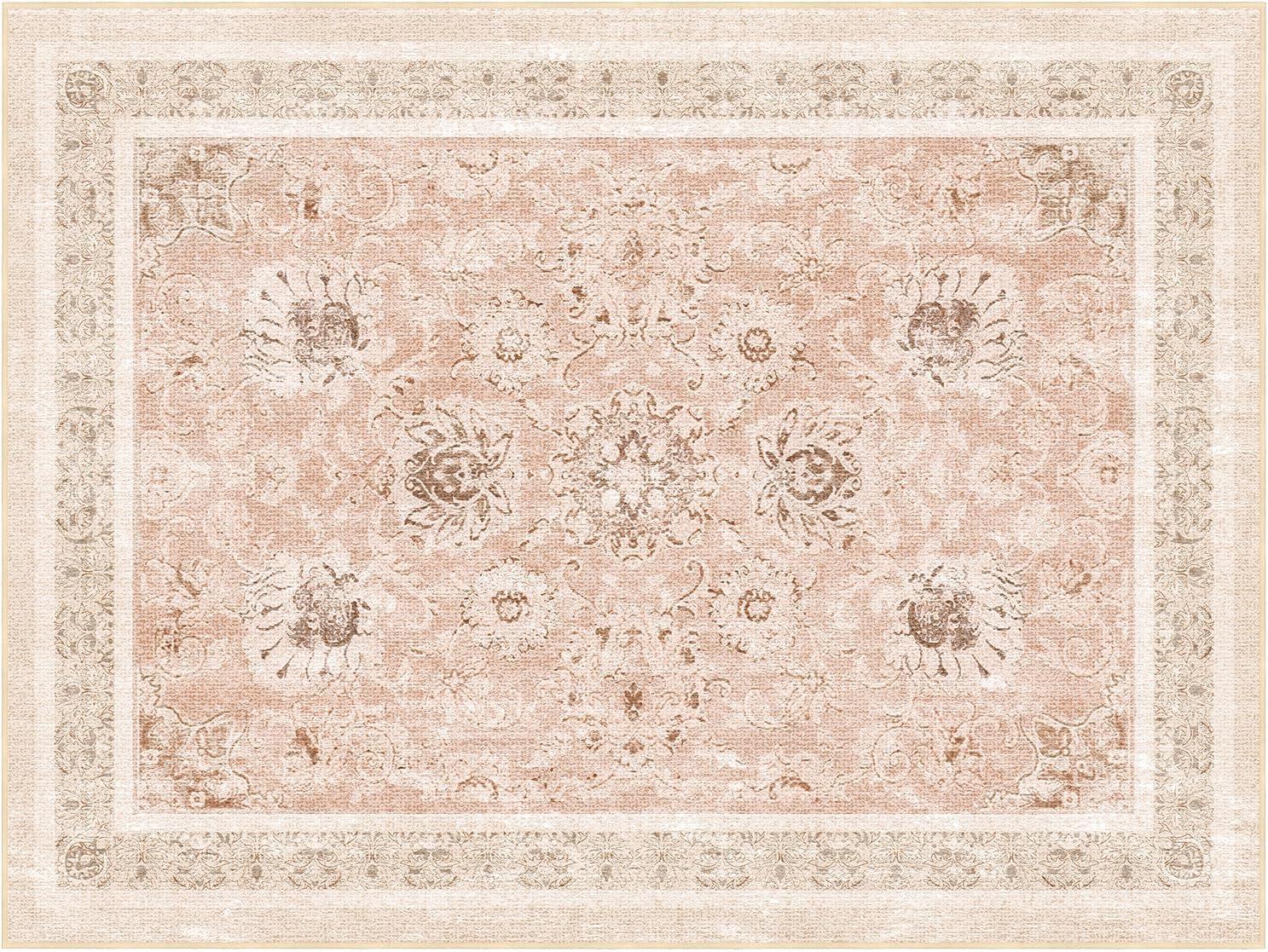 imagePhantoscope Vintage Collection Area Rug 6x9  Washable Rug Boho Rugs NonSlip for Living Room Bedroom Dining Room Dorm Indoor LowPile Carpet Distressed Accent Rug BlueWhiteSoft Pink  Beige
