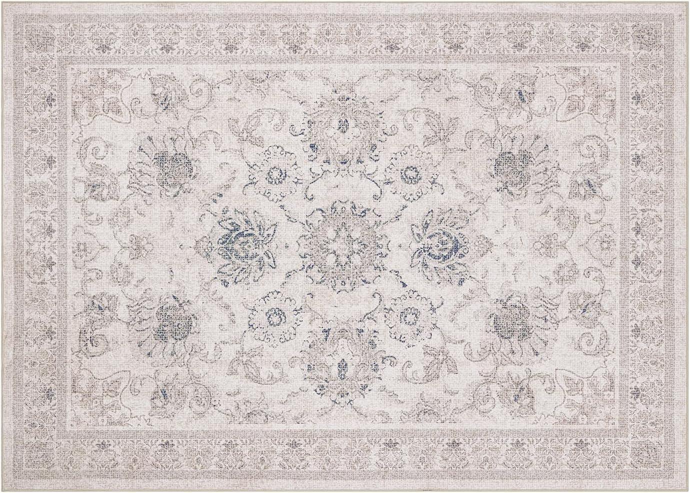 imagePhantoscope Vintage Collection Area Rug 6x9  Washable Rug Boho Rugs NonSlip for Living Room Bedroom Dining Room Dorm Indoor LowPile Carpet Distressed Accent Rug BlueWhiteBeigeNeutral