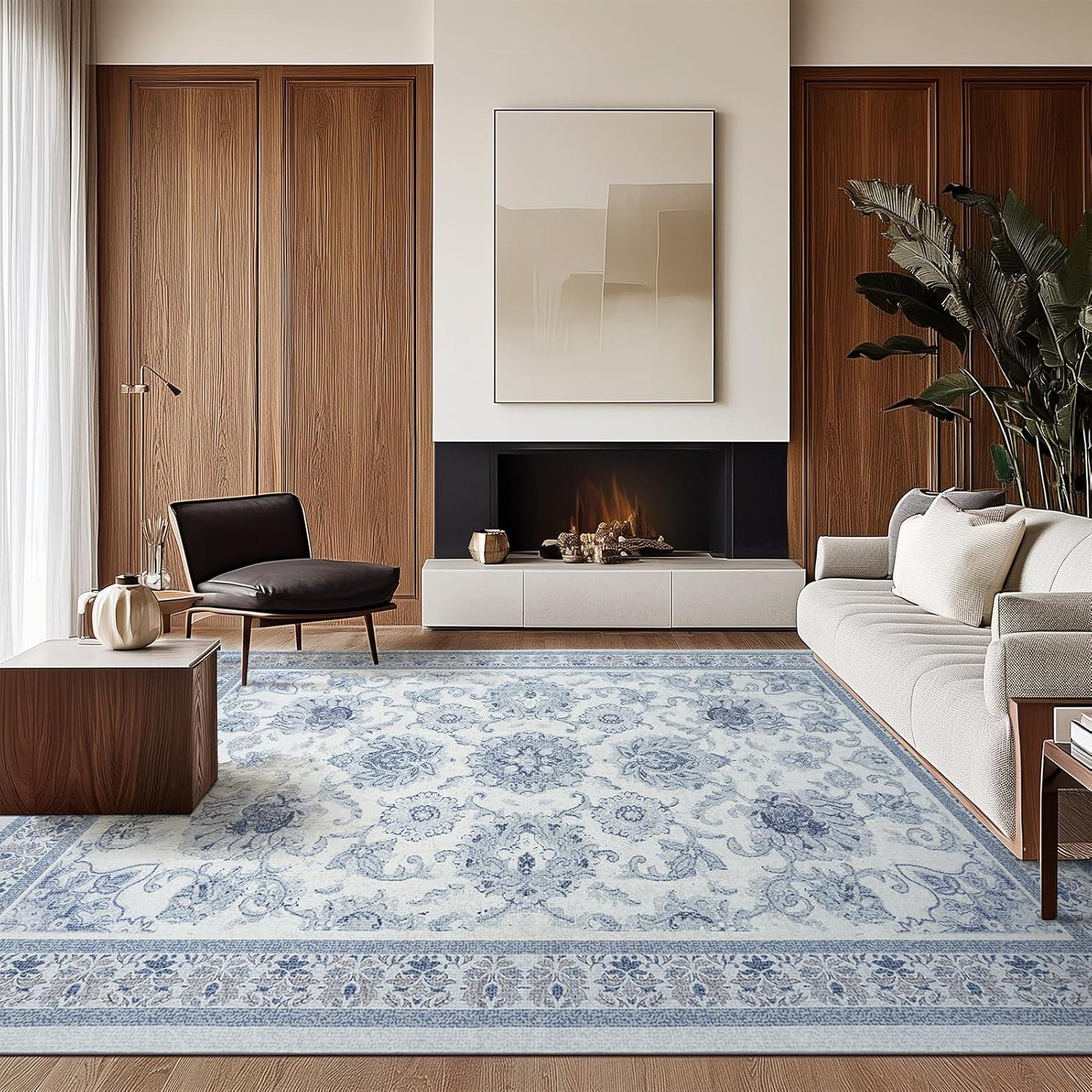 imagePhantoscope Vintage Collection Area Rug 6x9  Washable Rug Boho Rugs NonSlip for Living Room Bedroom Dining Room Dorm Indoor LowPile Carpet Distressed Accent Rug BlueWhiteBlueWhite