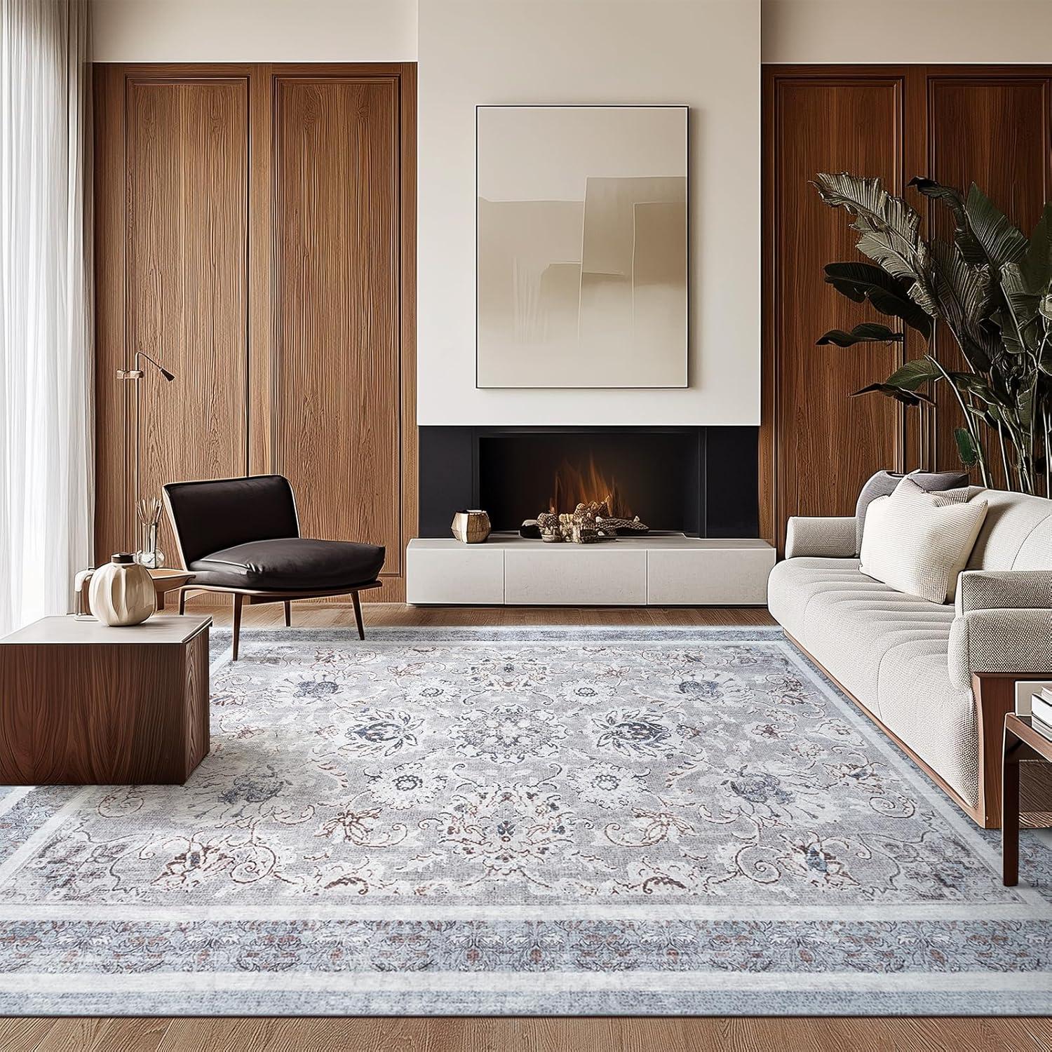 imagePhantoscope Vintage Collection Area Rug 6x9  Washable Rug Boho Rugs NonSlip for Living Room Bedroom Dining Room Dorm Indoor LowPile Carpet Distressed Accent Rug BlueWhiteLight GreyNeutral