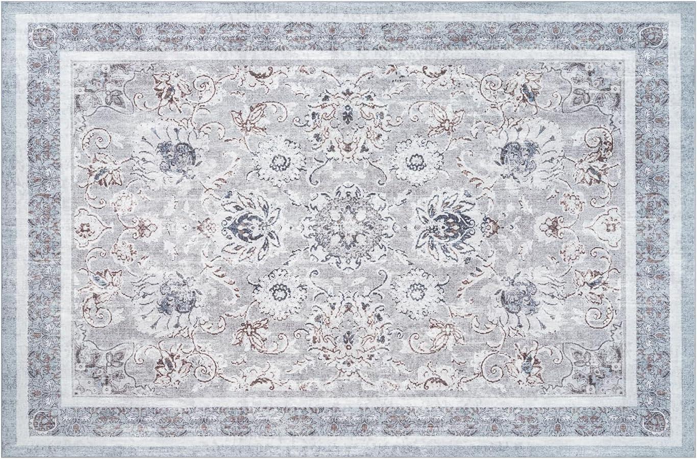 imagePhantoscope Vintage Collection Area Rug 6x9  Washable Rug Boho Rugs NonSlip for Living Room Bedroom Dining Room Dorm Indoor LowPile Carpet Distressed Accent Rug BlueWhiteLight GreyNeutral