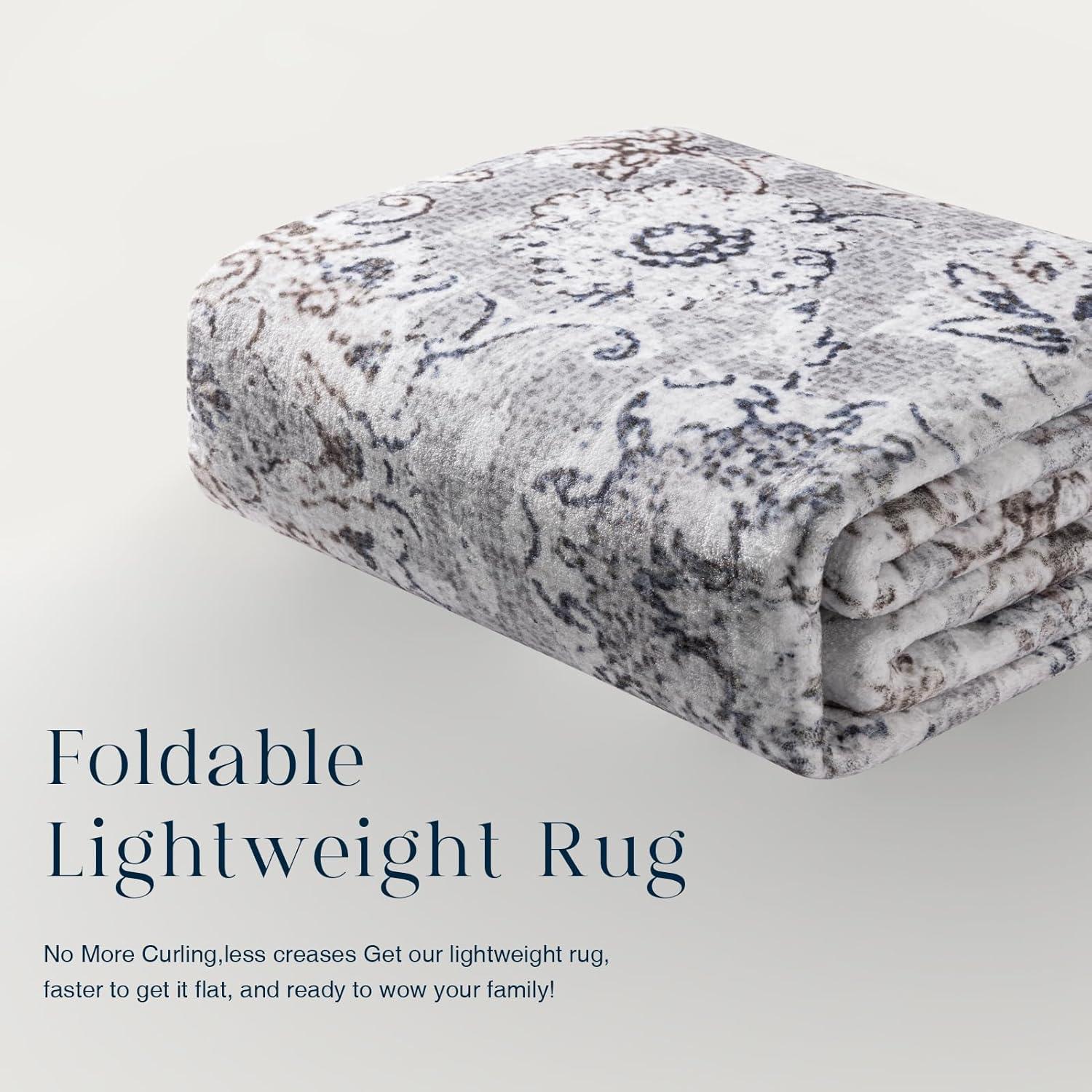 imagePhantoscope Vintage Collection Area Rug 6x9  Washable Rug Boho Rugs NonSlip for Living Room Bedroom Dining Room Dorm Indoor LowPile Carpet Distressed Accent Rug BlueWhiteLight GreyNeutral