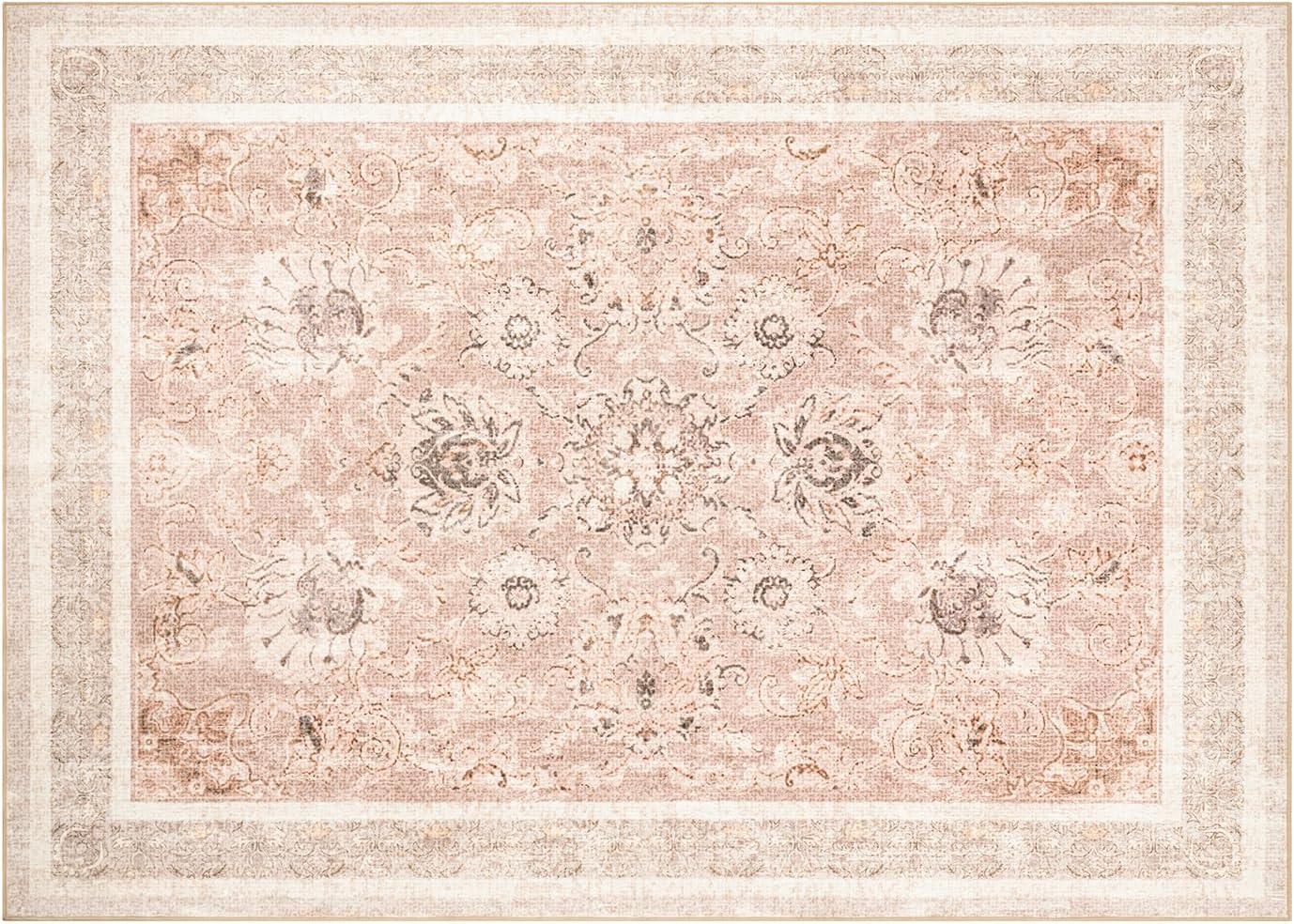 imagePhantoscope Vintage Collection Area Rug 6x9  Washable Rug Boho Rugs NonSlip for Living Room Bedroom Dining Room Dorm Indoor LowPile Carpet Distressed Accent Rug BlueWhiteSoft Pink  Beige