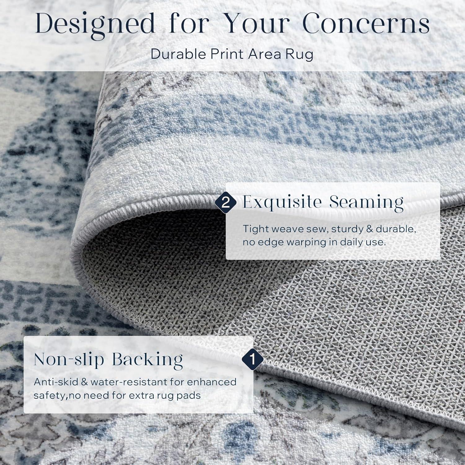 imagePhantoscope Vintage Collection Area Rug 6x9  Washable Rug Boho Rugs NonSlip for Living Room Bedroom Dining Room Dorm Indoor LowPile Carpet Distressed Accent Rug BlueWhiteBlueWhite