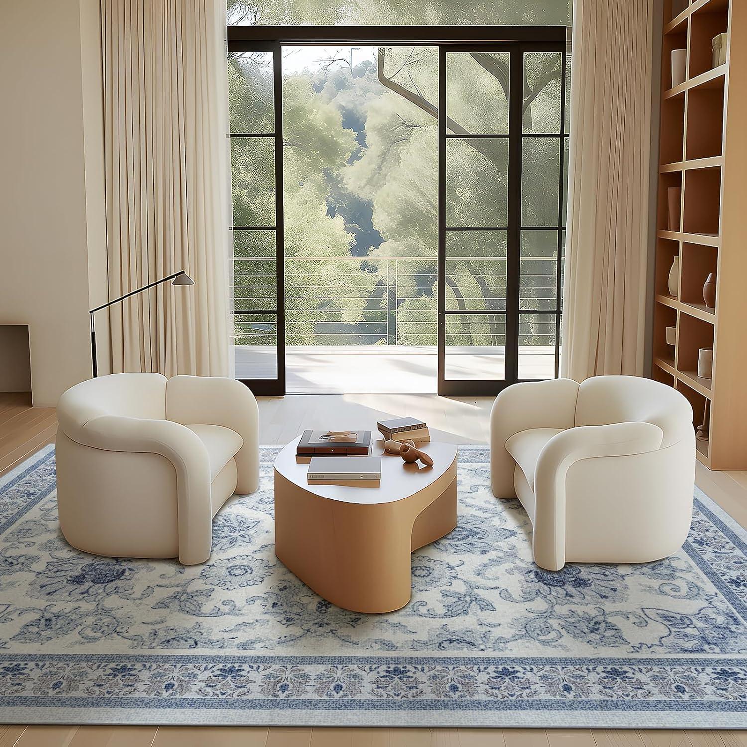 imagePhantoscope Vintage Collection Area Rug 6x9  Washable Rug Boho Rugs NonSlip for Living Room Bedroom Dining Room Dorm Indoor LowPile Carpet Distressed Accent Rug BlueWhiteBlueWhite