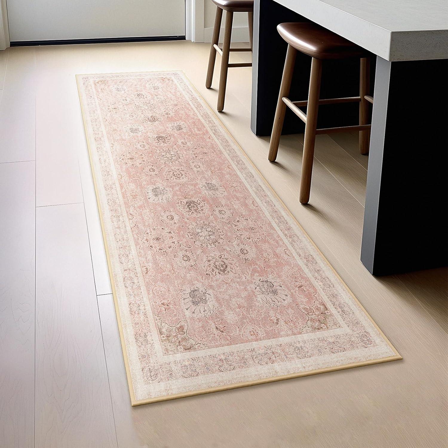 imagePhantoscope Vintage Collection Area Rug 6x9  Washable Rug Boho Rugs NonSlip for Living Room Bedroom Dining Room Dorm Indoor LowPile Carpet Distressed Accent Rug BlueWhiteSoft Pink  Beige