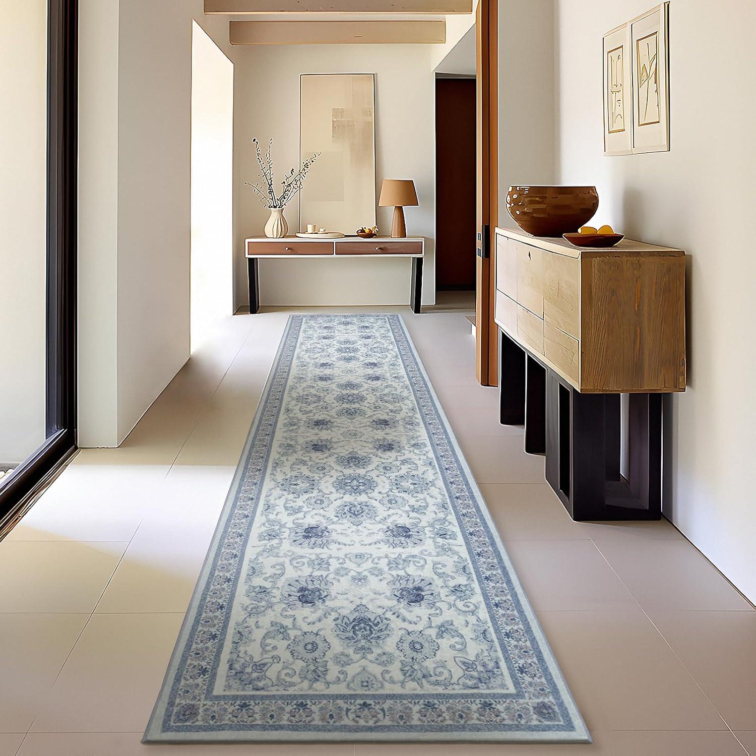 imagePhantoscope Vintage Collection Area Rug 6x9  Washable Rug Boho Rugs NonSlip for Living Room Bedroom Dining Room Dorm Indoor LowPile Carpet Distressed Accent Rug BlueWhiteBlueWhite