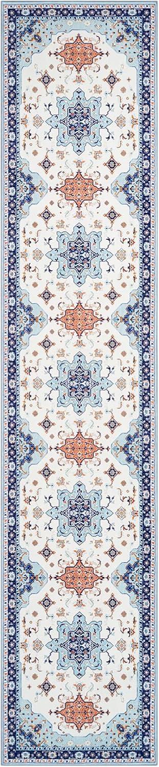imagePhantoscope Vintage Collection Area Rug 6x9Washable Rug Boho RetroPatterned Rugs NonSlip for Living Room BedroomDining RoomDormIndoor LowPile Carpet Distressed Accent RugBlueOrangeCreamBlueOrangeCream